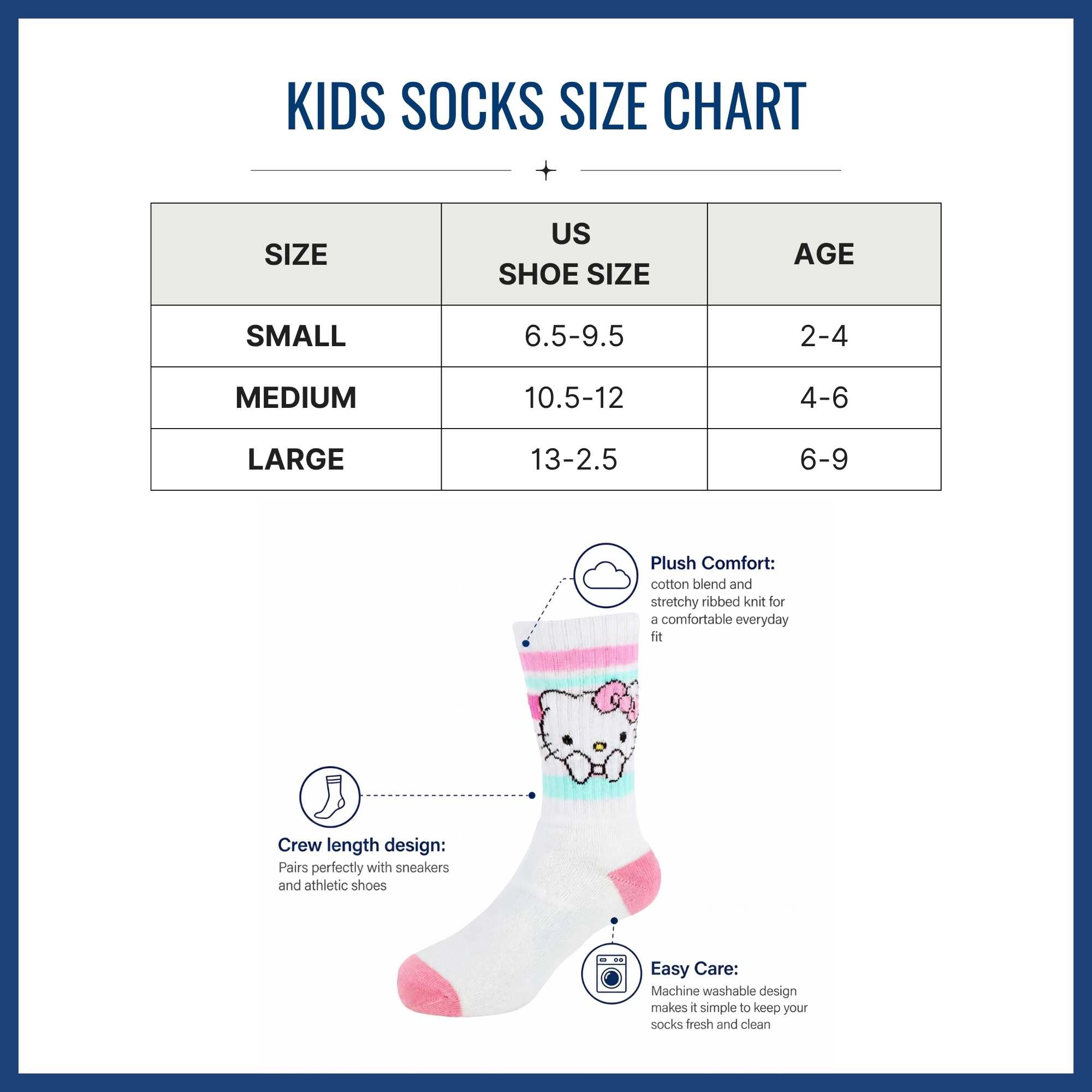 Textiel Trade Girl's Sanrio Hello Kitty Ribbed Athletic Socks (2 Pair)