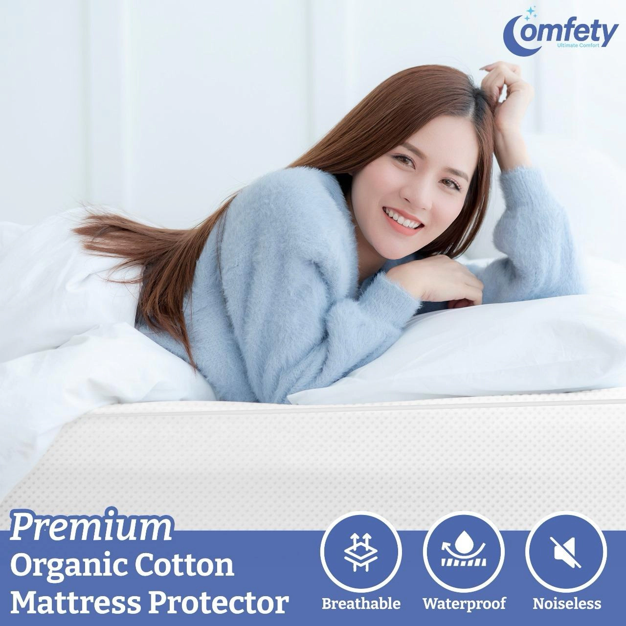 Comfety Organic Mattress Protector, 100% Waterproof Hypoallergenic Breathable Cotton Cover Ultra Soft Mattress Pad Cover