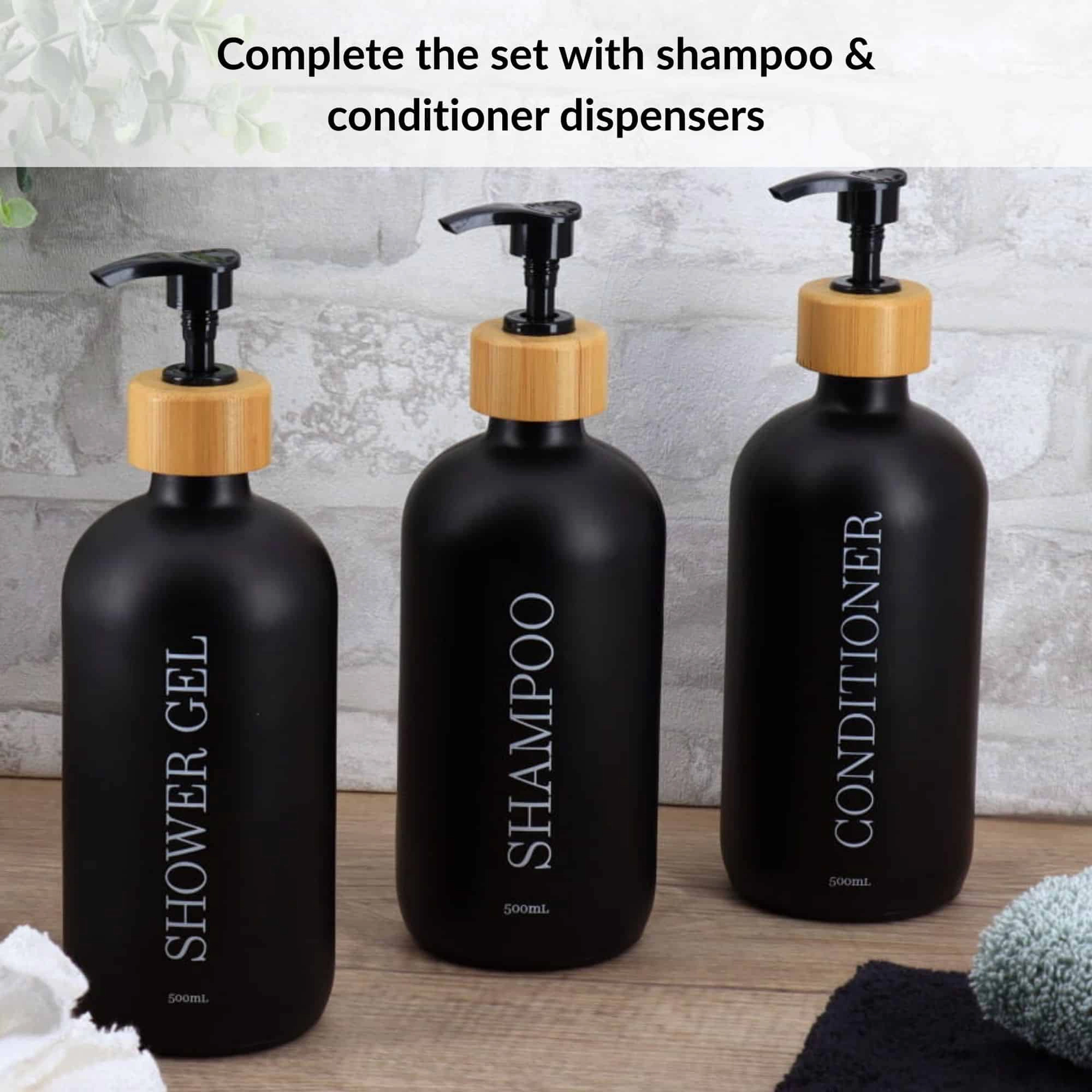 Evideco French Home Goods Matte Glass Refillable Shower Gel Bottle with Bamboo Collar