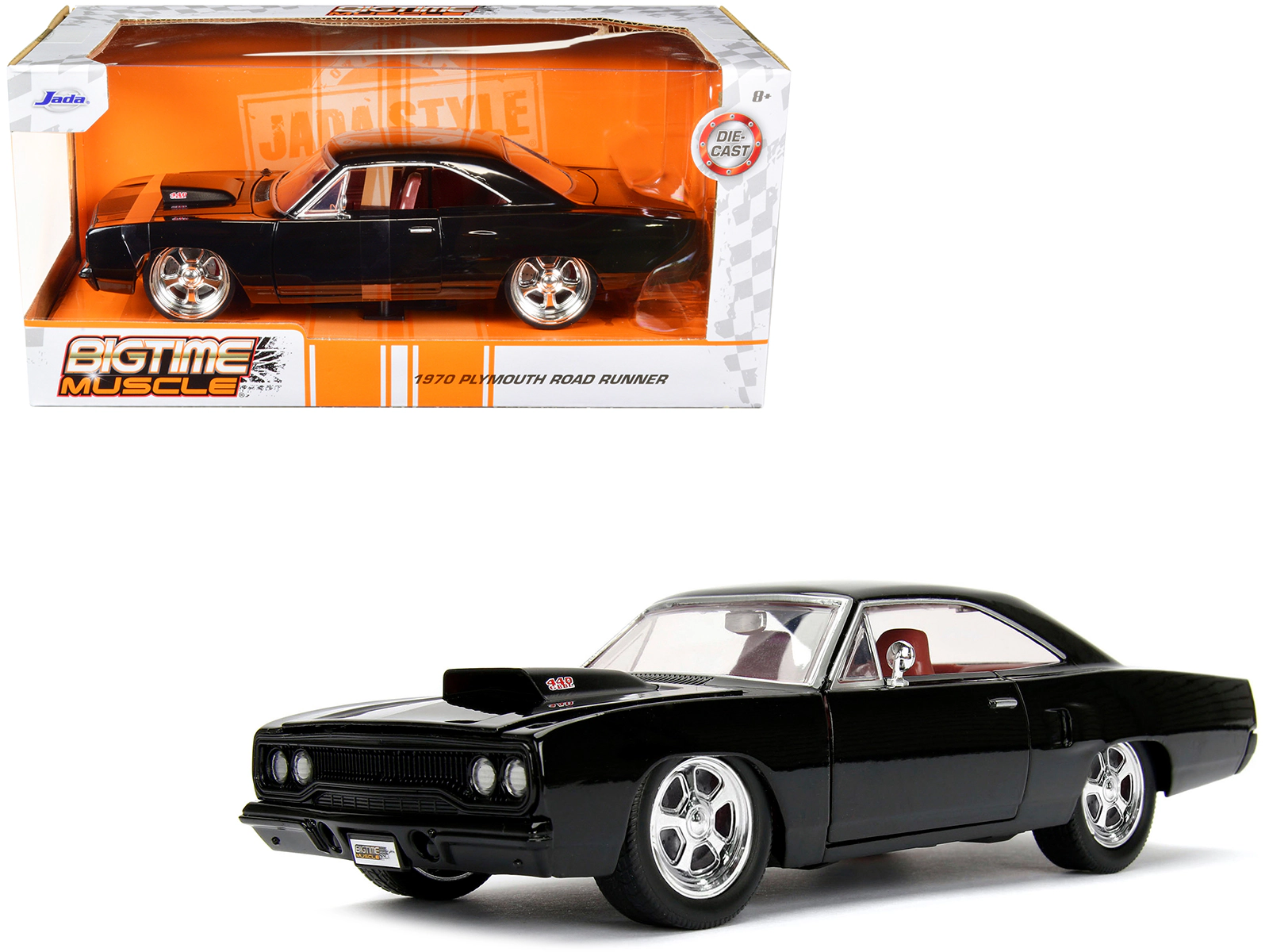 Jada 1970 Plymouth Road Runner 440 Black with Red Interior "Bigtime Muscle" Series 1/24 Diecast Model Car by Jada