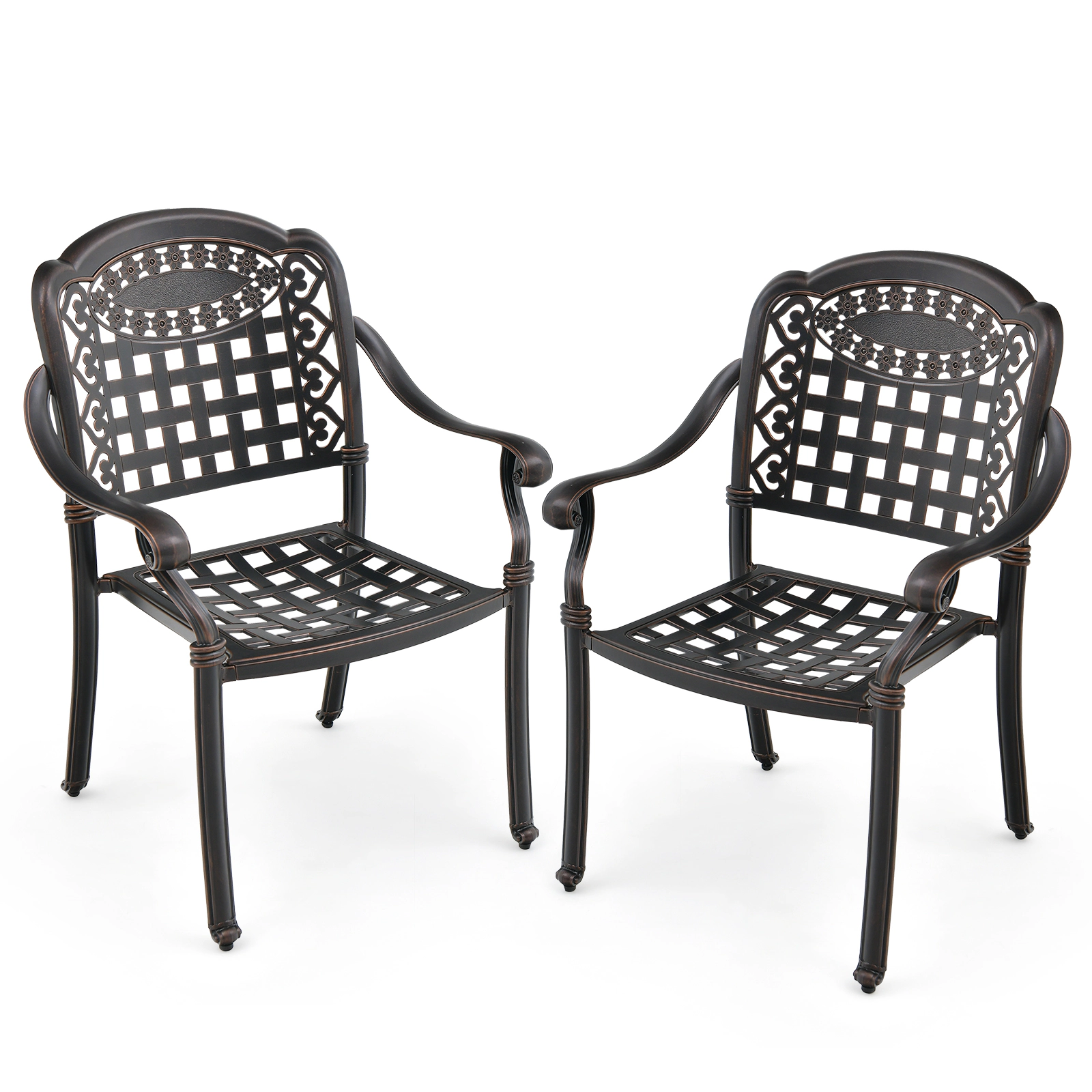 LJG Set of 2 Cast Aluminum Patio Chairs with Armrests