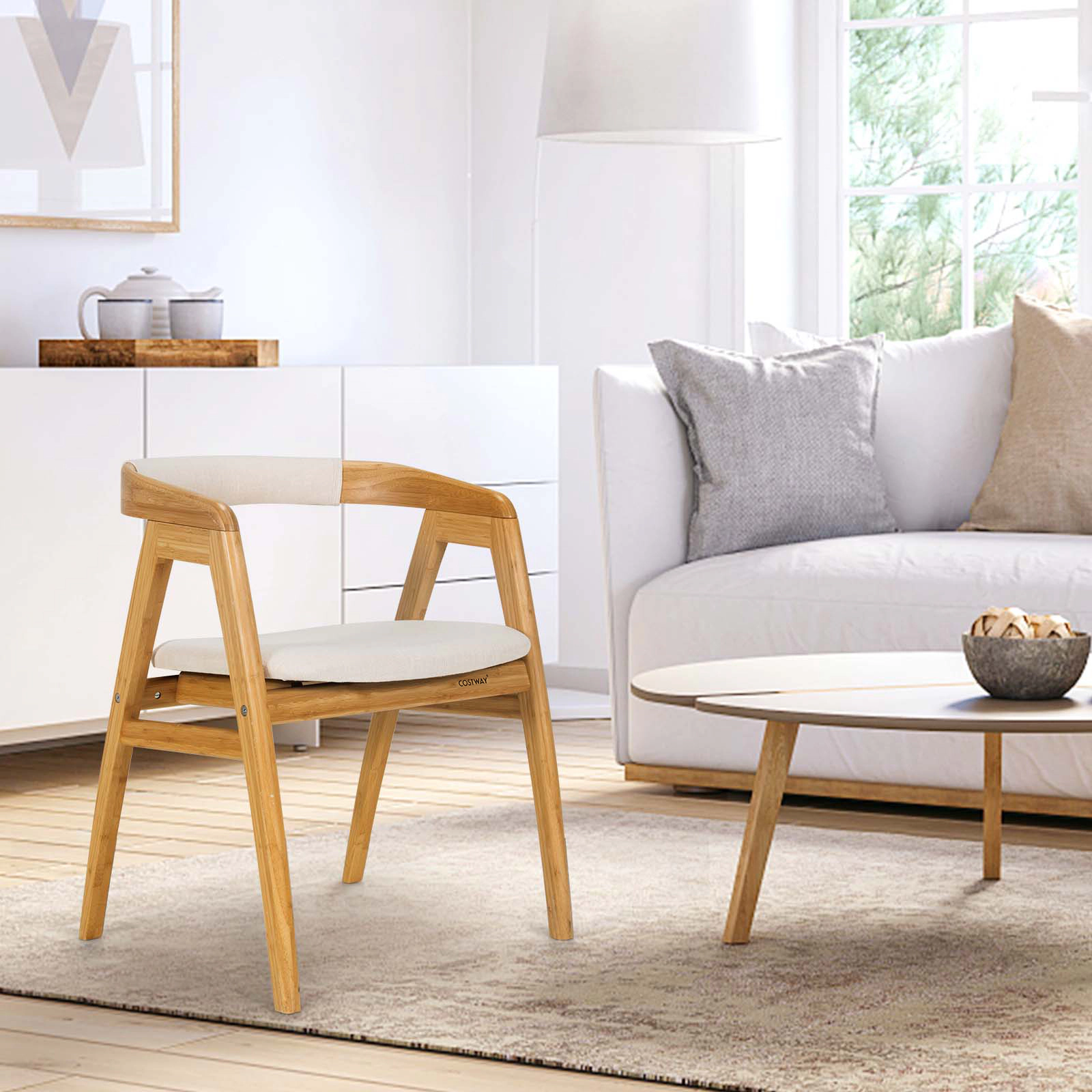 LJG Bamboo Upholstered Dining Chair with Curved Back
