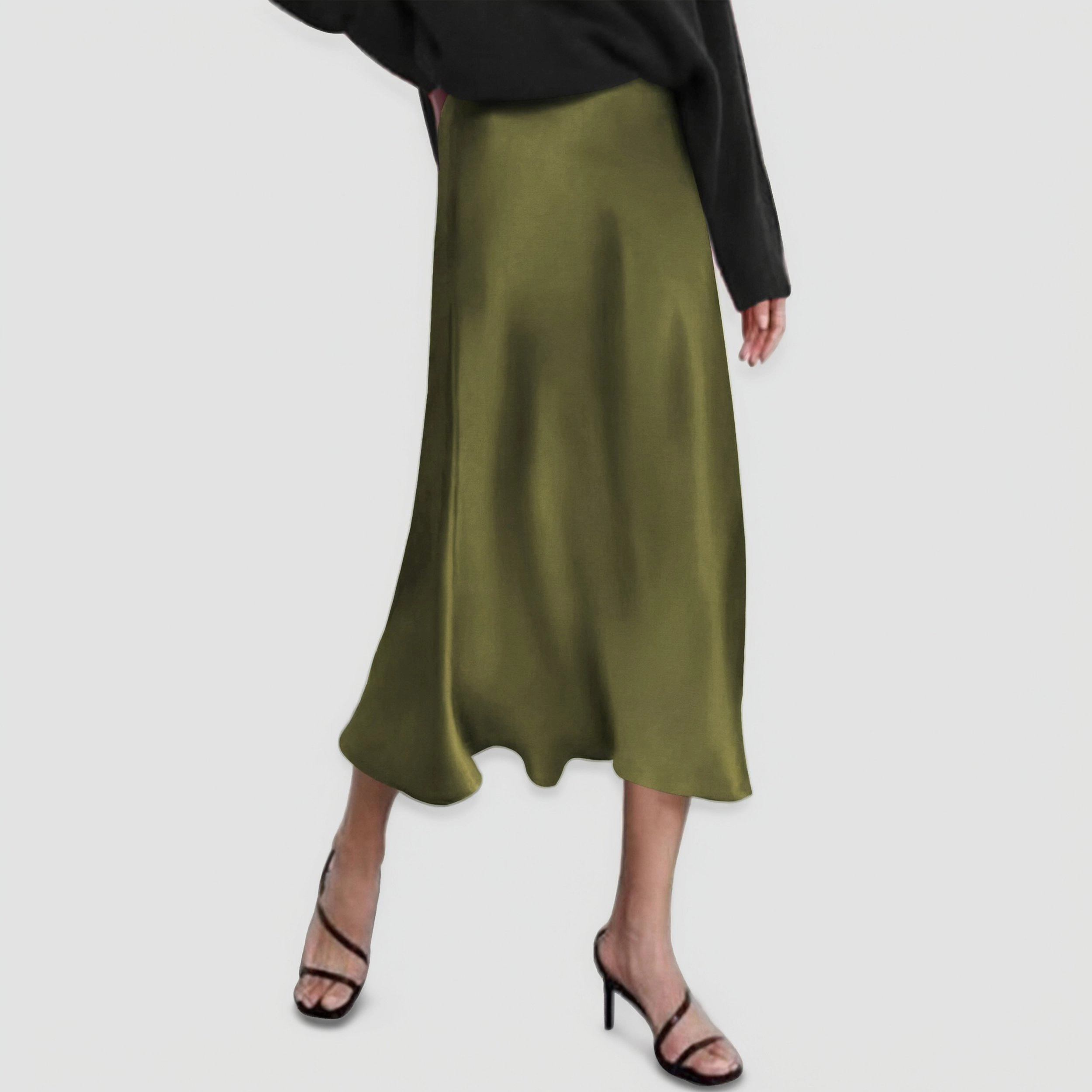 Zeagoo Women's Satin Silk Midi Skirt High Waist A-Line Slip