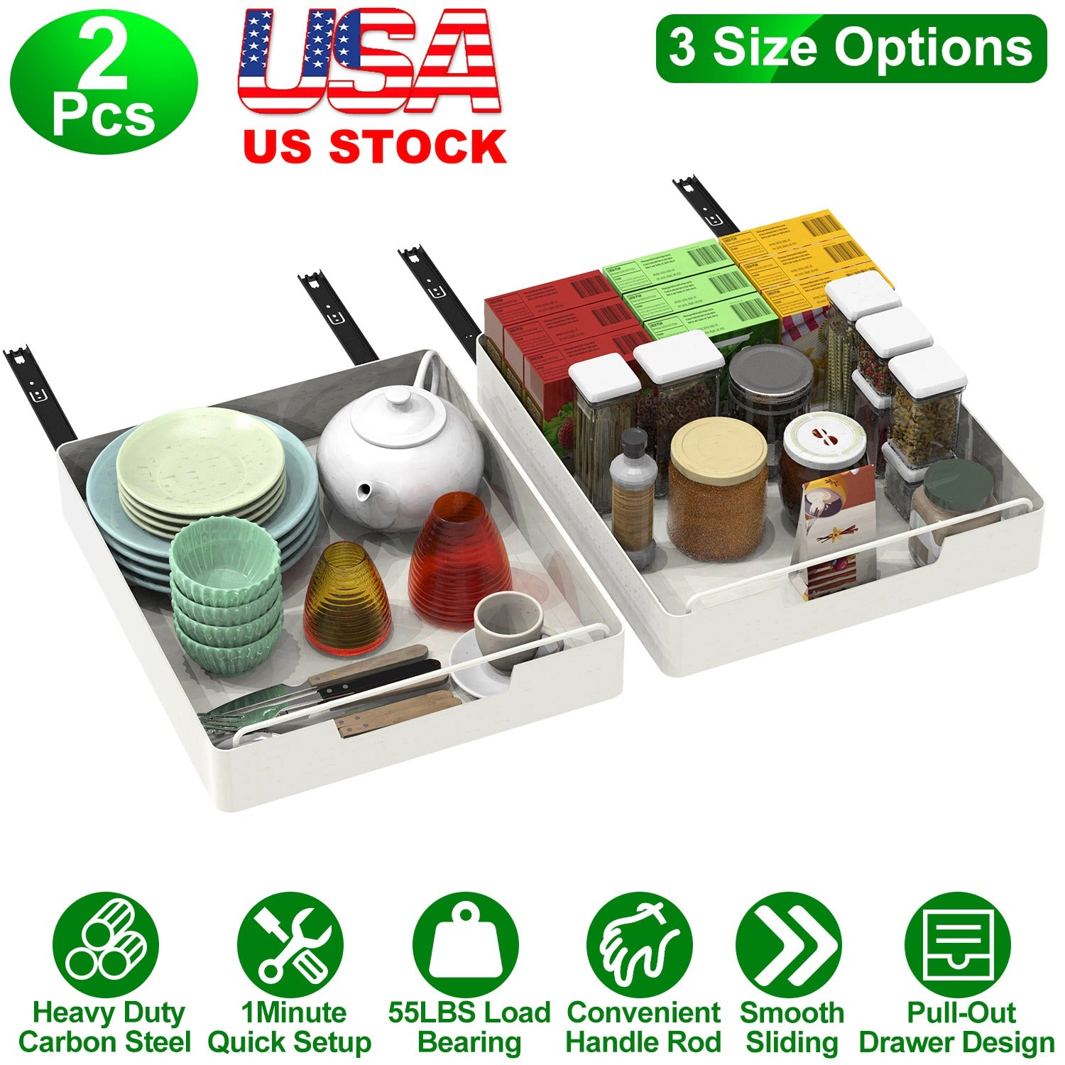 GBruno 2-Pc Carbon Steel Pull-Out Cabinet Organizer