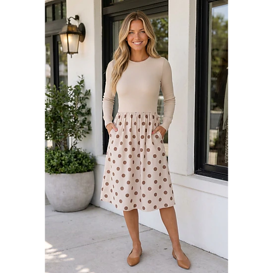 Threaded Pear Women's Kara Midi Long Sleeve Dress