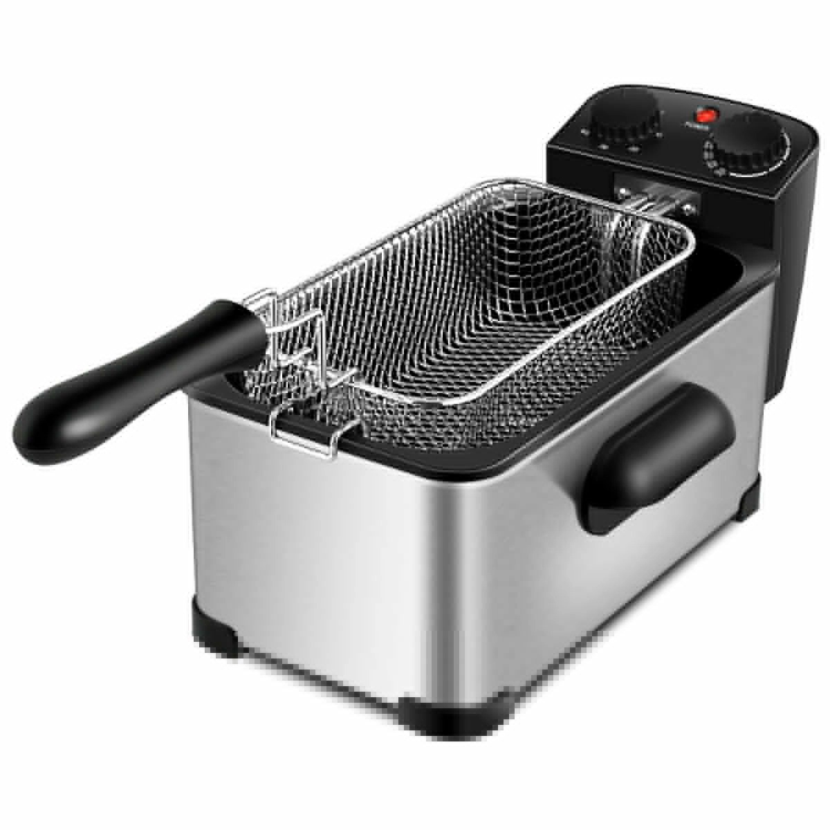 SlickBlue Stainless Steel Electric Deep Fryer 1700W 3.2Qt Oil Pot 60-Min Timer