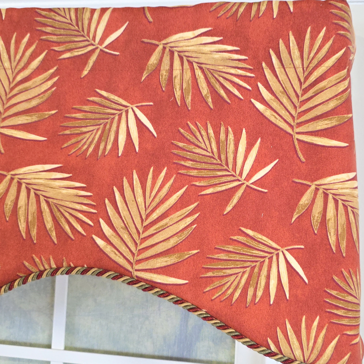 RLF Home 100% Cotton Hawthorn Cornice With Poly/Cotton Ivory lining Rod Pocket Valance 50" x 17" Red