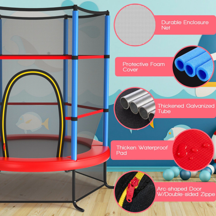 Hivvago 55 Inch Kids Recreational Trampoline Bouncing Jumping Mat with Enclosure Net