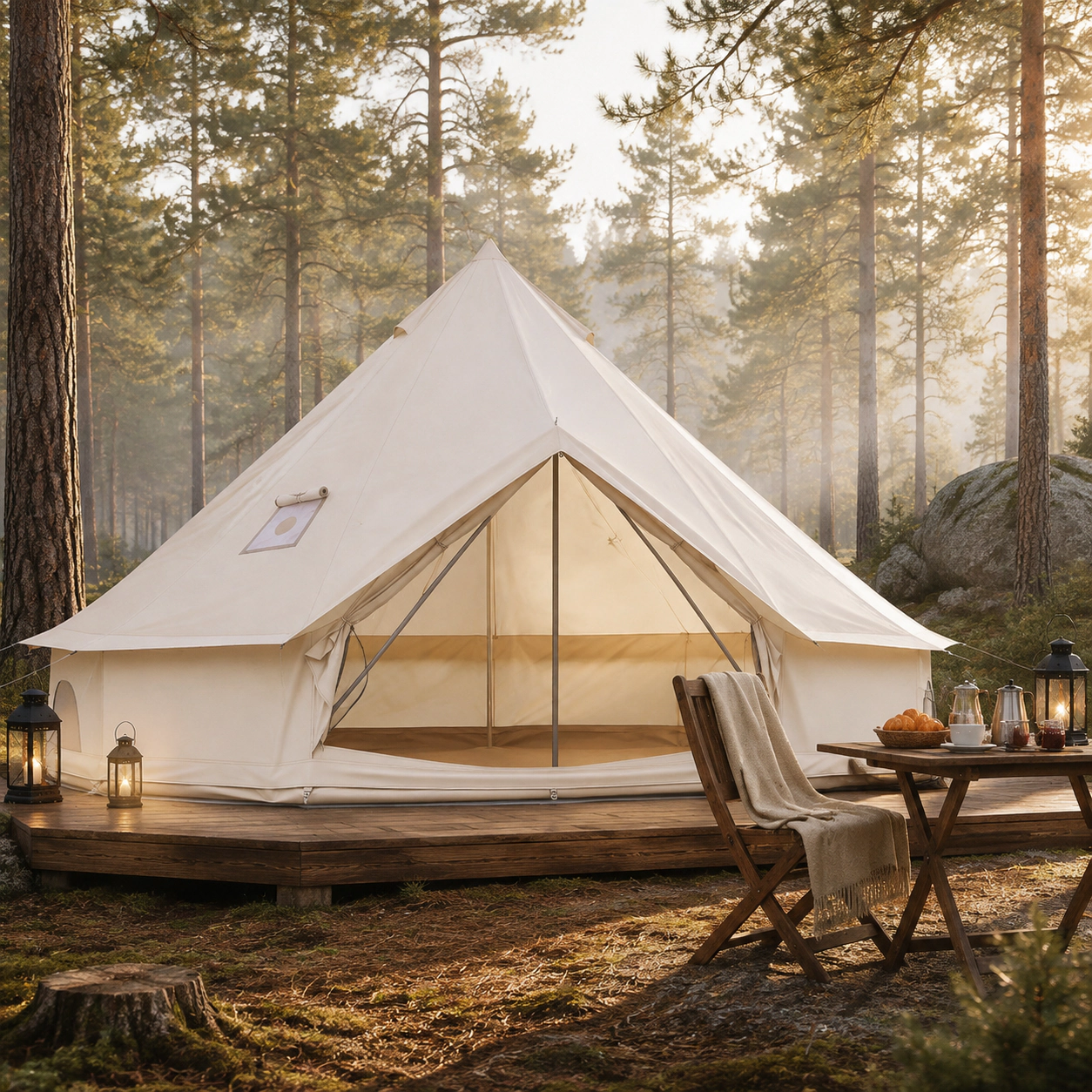 SUGIFT 4 to 6 Person 13.5 x 7.2-ft Waterproof Oxford Bell Tent with Stove Jack Mesh Windows and Doors