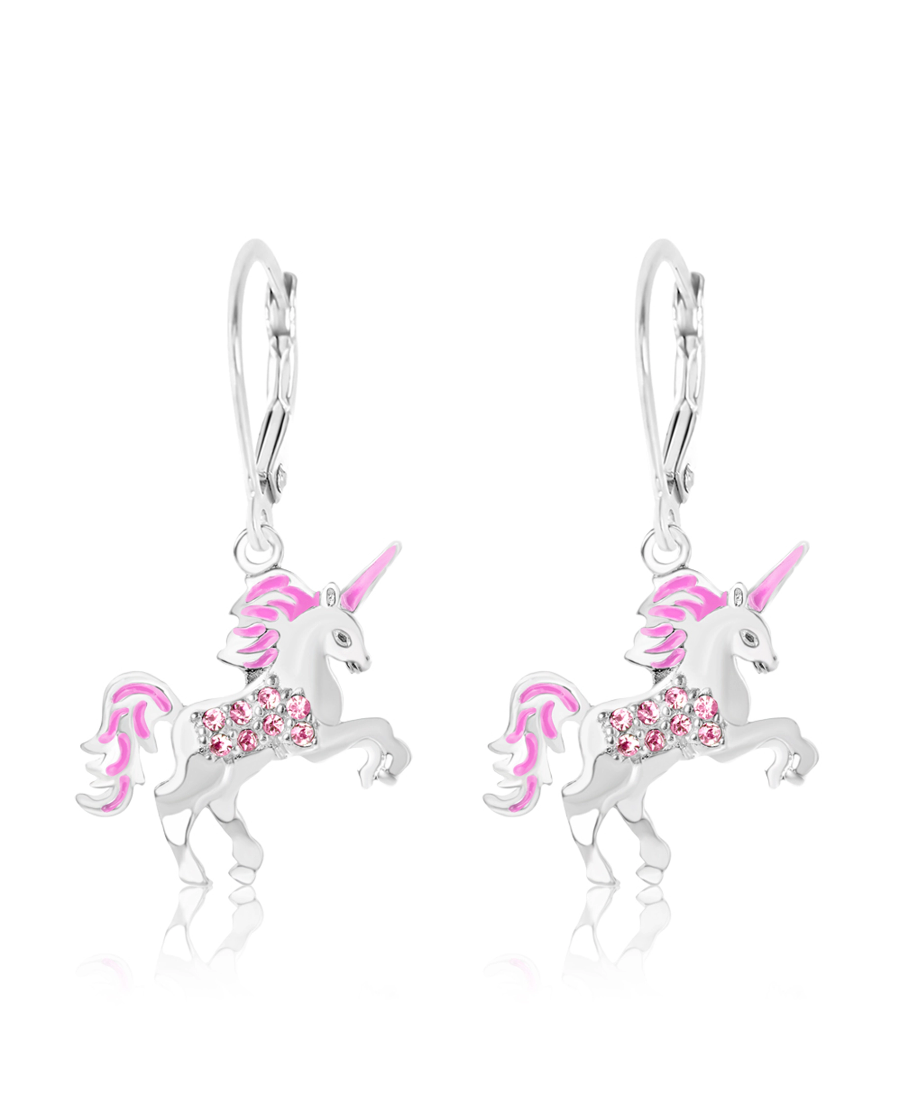 CHANTEUR Kids Unicorn Crystal Leverback Earrings - White Gold Palladium Plating