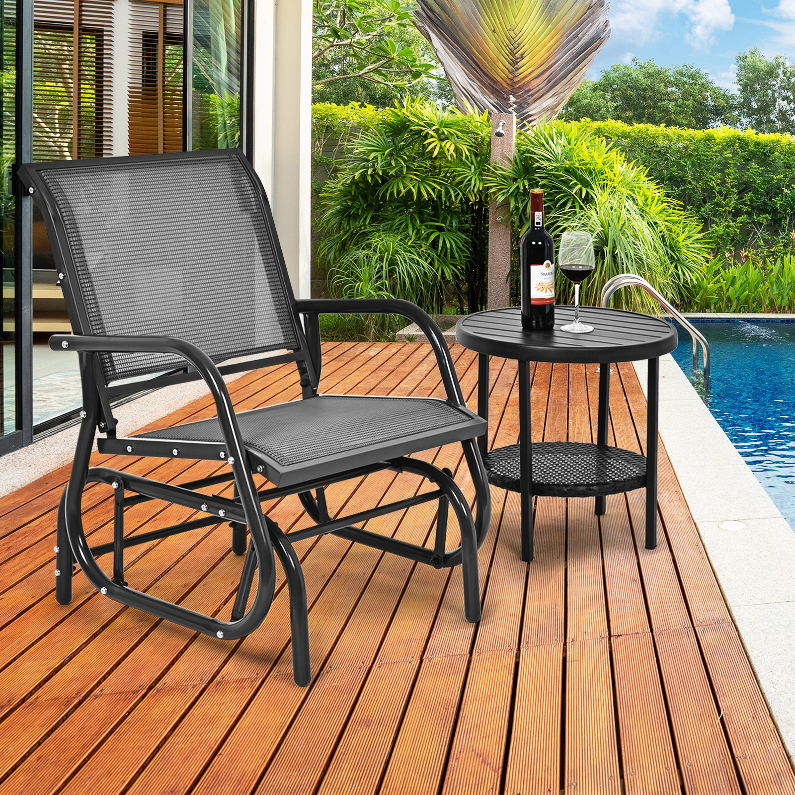 SUGIFT Outdoor Single Swing Glider Rocking Chair with Armrest 330-Lb Capacity Brown Gray Black Turquoise