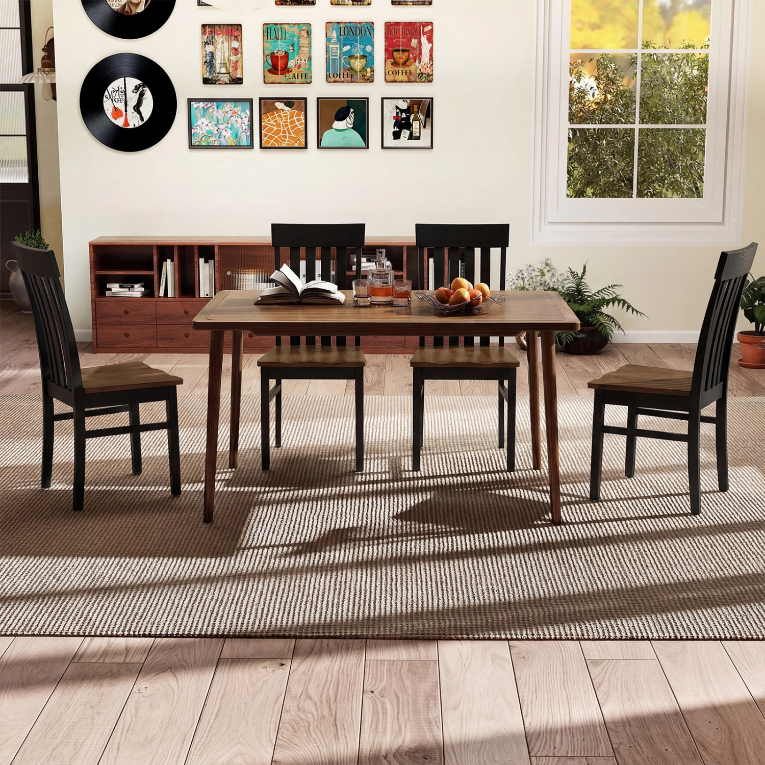 LJG Set of 2 Kitchen Armless Dining Chairs with Slatted High Backrests