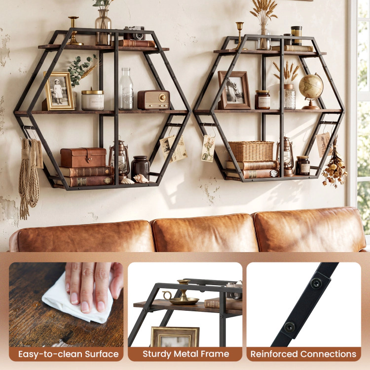 Hivvago 3-Tier Geometric Bookcase with S-Shaped Hooks for Living Room