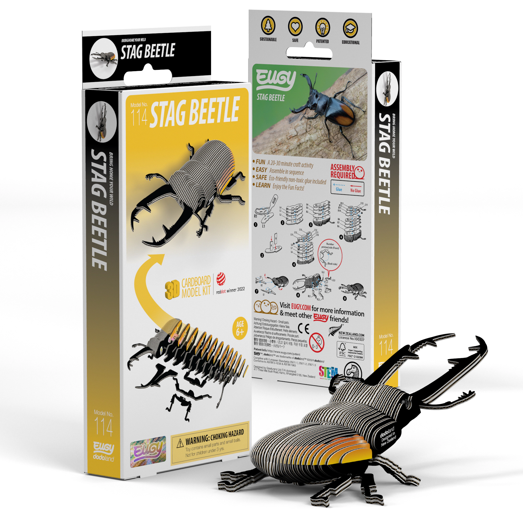 EUGY Stag Beetle 3D Puzzle - contains 38 puzzle pieces