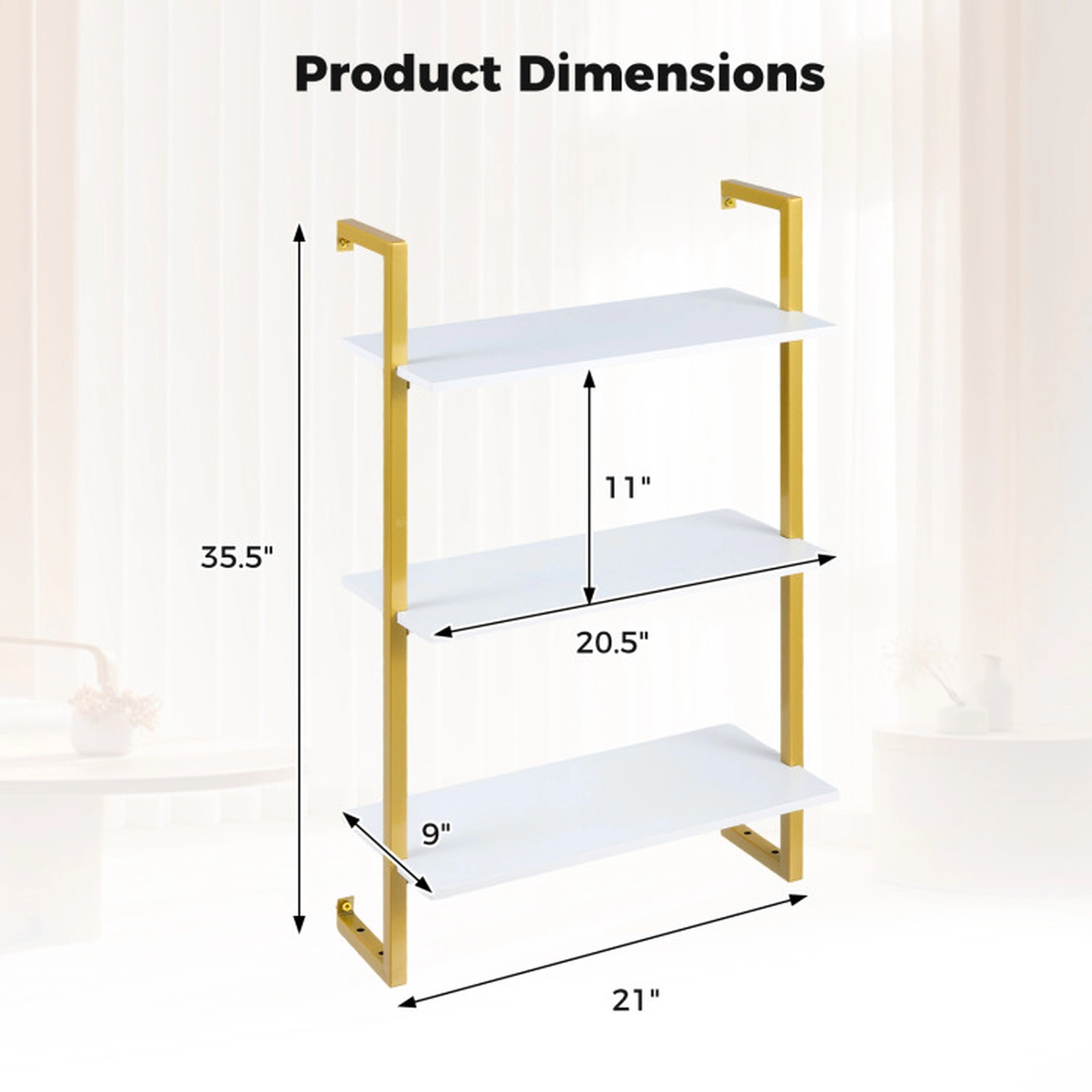SUGIFT 3-Tier Floating Modern Wall-Mounted Bookcase 22-lb Per Shelf Capacity 66-lb Total Capacity White