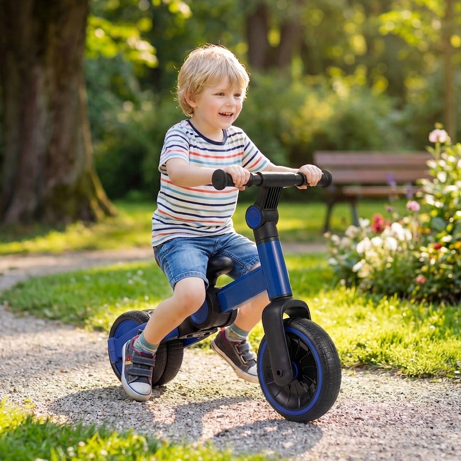 Toddler Bike 5-in-1 Convertible Trike to Balance Detachable Pedals Anti-Slip Grips 8.5-lb Folding Frame Ages 2-4 Blue