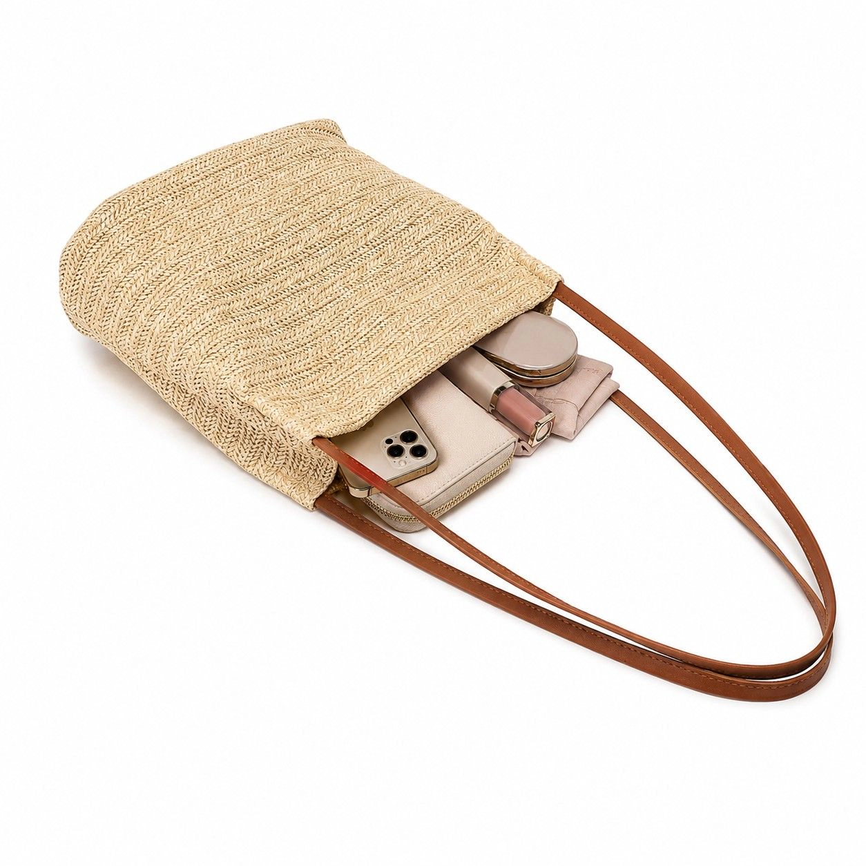 Alilang Women's Woven Look Bucket Shoulder Bag with Magnetic Closure and Long Strap