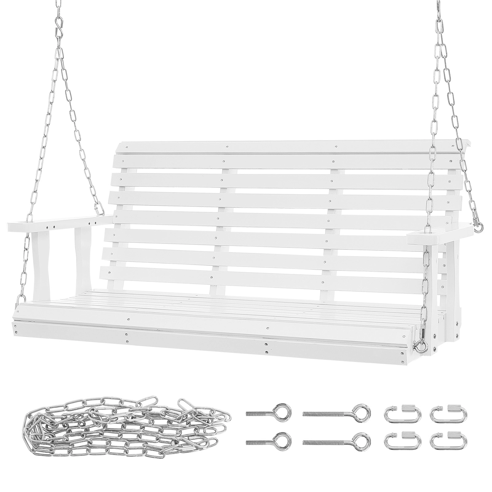 HONGGE 4.5 ft Cedar Wood Porch Swing with Hanging Steel Chains, Outdoor Patio Bench Seat, 880 lb Capacity, White