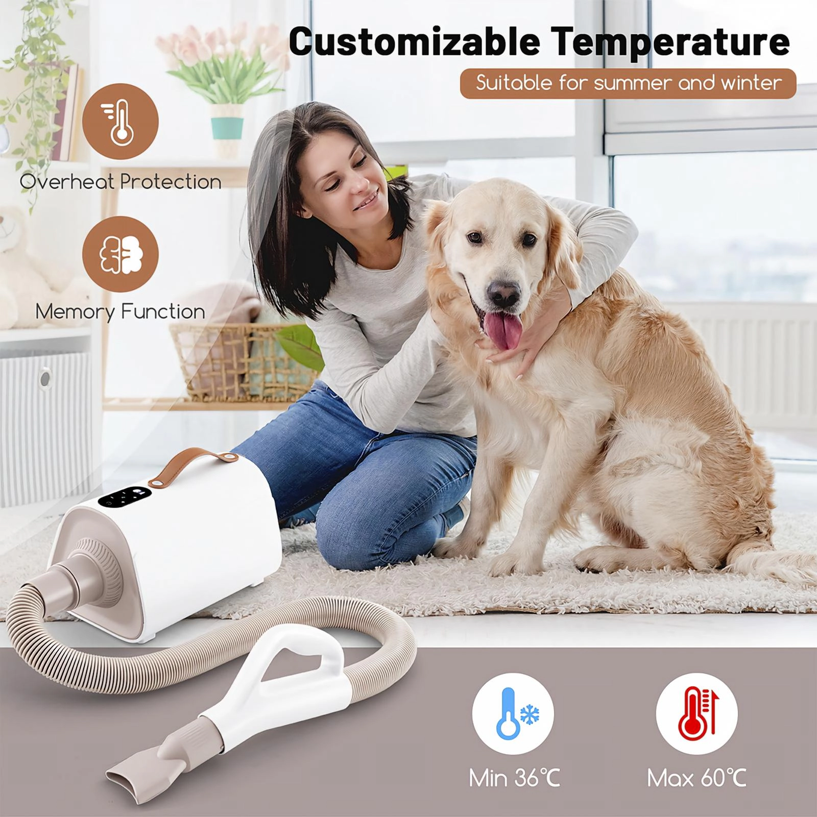 SUGIFT White Pet Hair Dryer Blower with Negative Ion Function and 1700-W Motor 13-in W 7-in D 6.5-in H