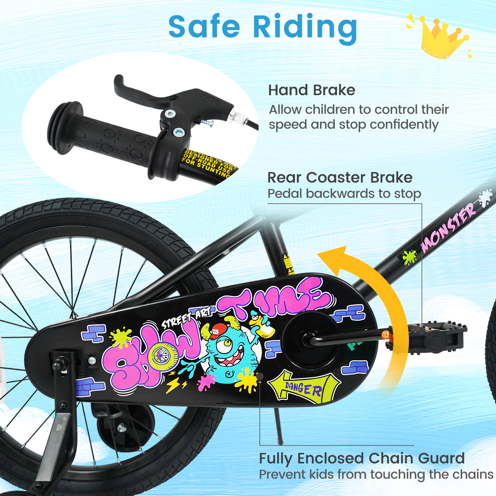 18-in Kids Bike with Kickstand Training Wheels and Coaster Brake for Ages 4-8 Rider Height 47.2-in to 59.1-in Bicycle