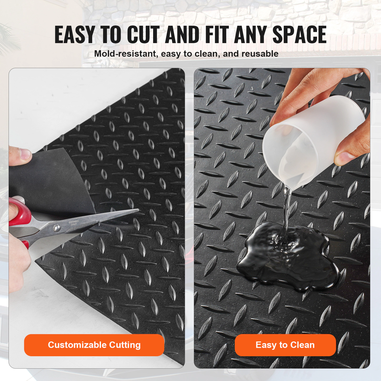 HONGGE Diamond-Plate Rubber Flooring Roll 3 mm x 4 ft Garage Floor Mat SBR Rubber Garage Flooring Roll Easy to Clean