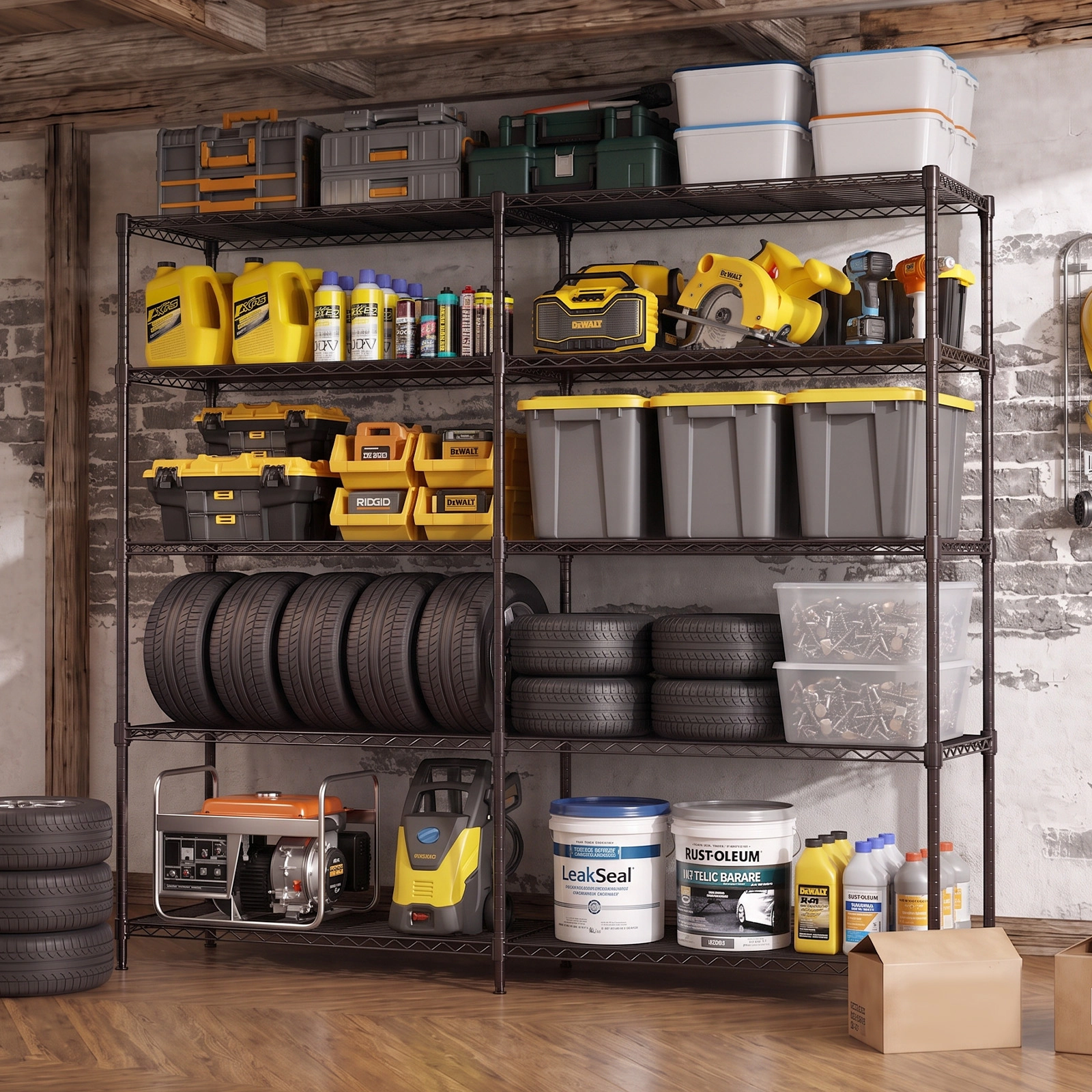 Flynama 5 Tier Wire Shelving 70.5H x 33.5W x 15.8D in 1500LBS Adjustable Garage Unit in Black