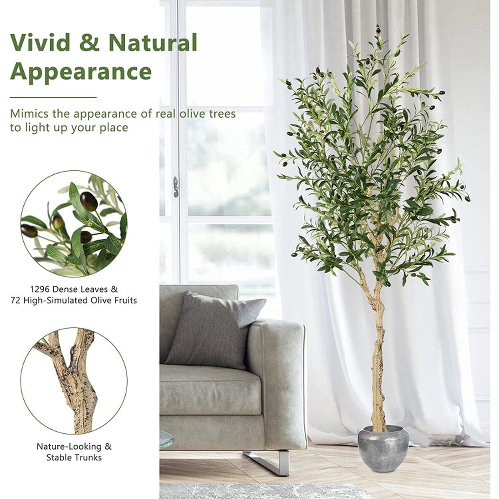 SUGIFT Set of 2 6-ft 1296 Leaves 72 Faux Olives Artificial Olive Trees 7-in x 6-in Cement-Filled Pot 9-lb Green