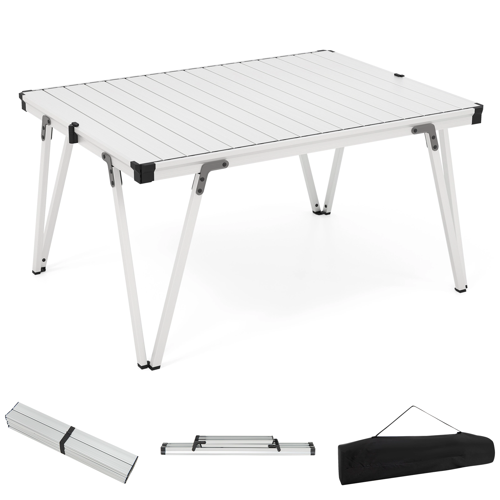 SUGIFT Silver Aluminum Folding Camping Table with Storage Bag 37-in W 27-in D 19-in H 176-lb Tabletop Capacity