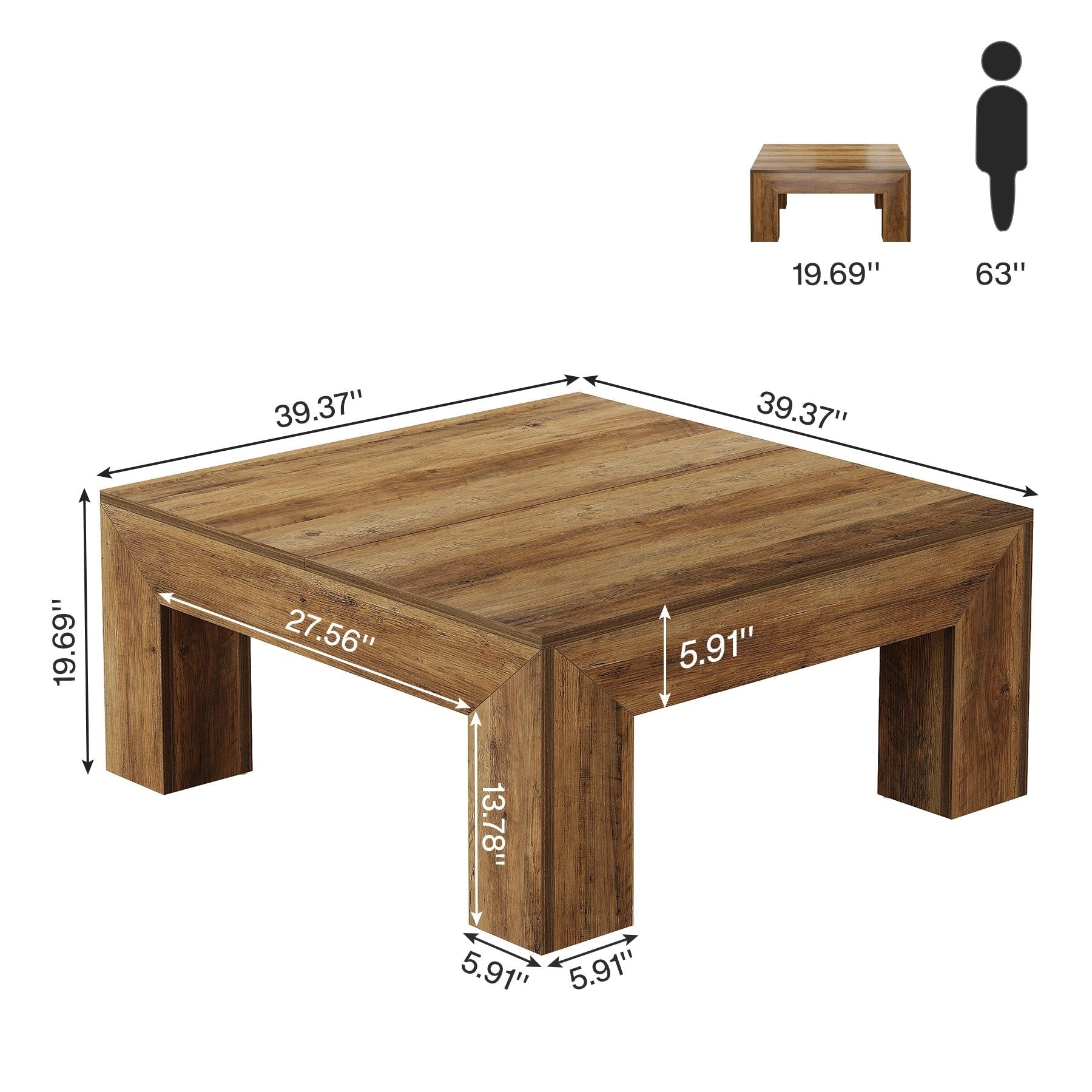Tribesigns 39.4 inches Square Coffee Table for Living Room Farmhouse