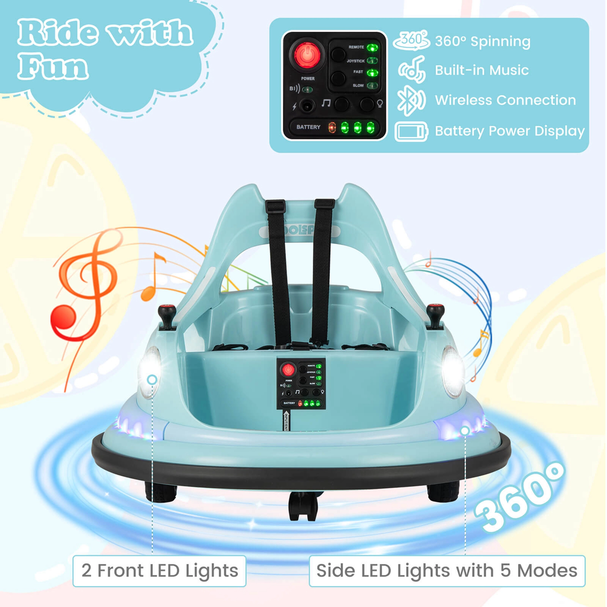 Costway 12V Kids Electric Ride On Bumper Car Battery Powered with Remote Control Blue