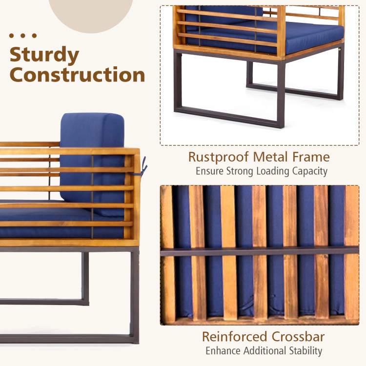 Hivvago 3 Pieces Patio Acacia Wood Conversation Set With Cushioned Armchairs