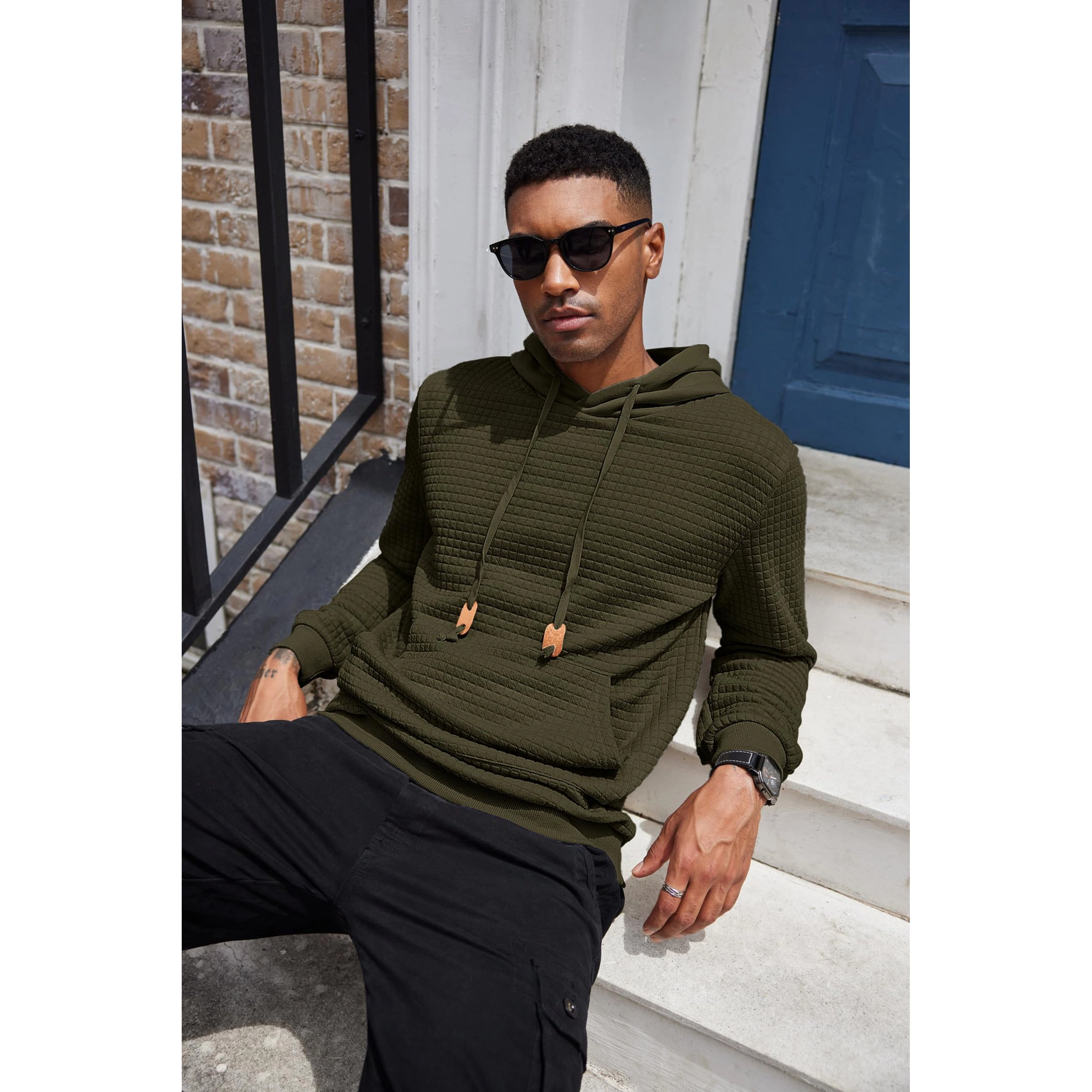 COOFANDY Men's Regular Fit Textured Waffle Knit Pullover Hoodie