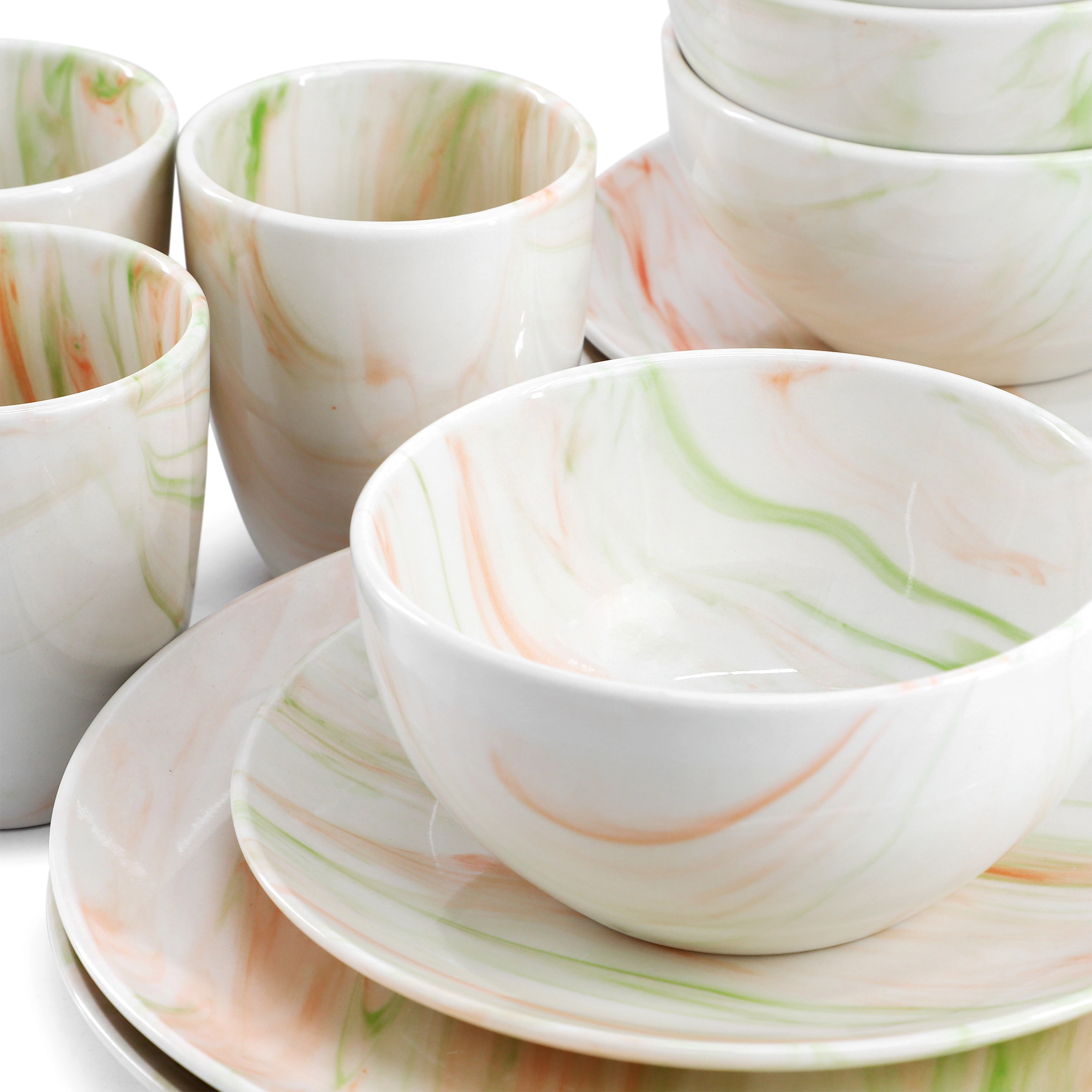 Elama Fine Marble 16 Piece Porcelain Dinnerware Set Orange