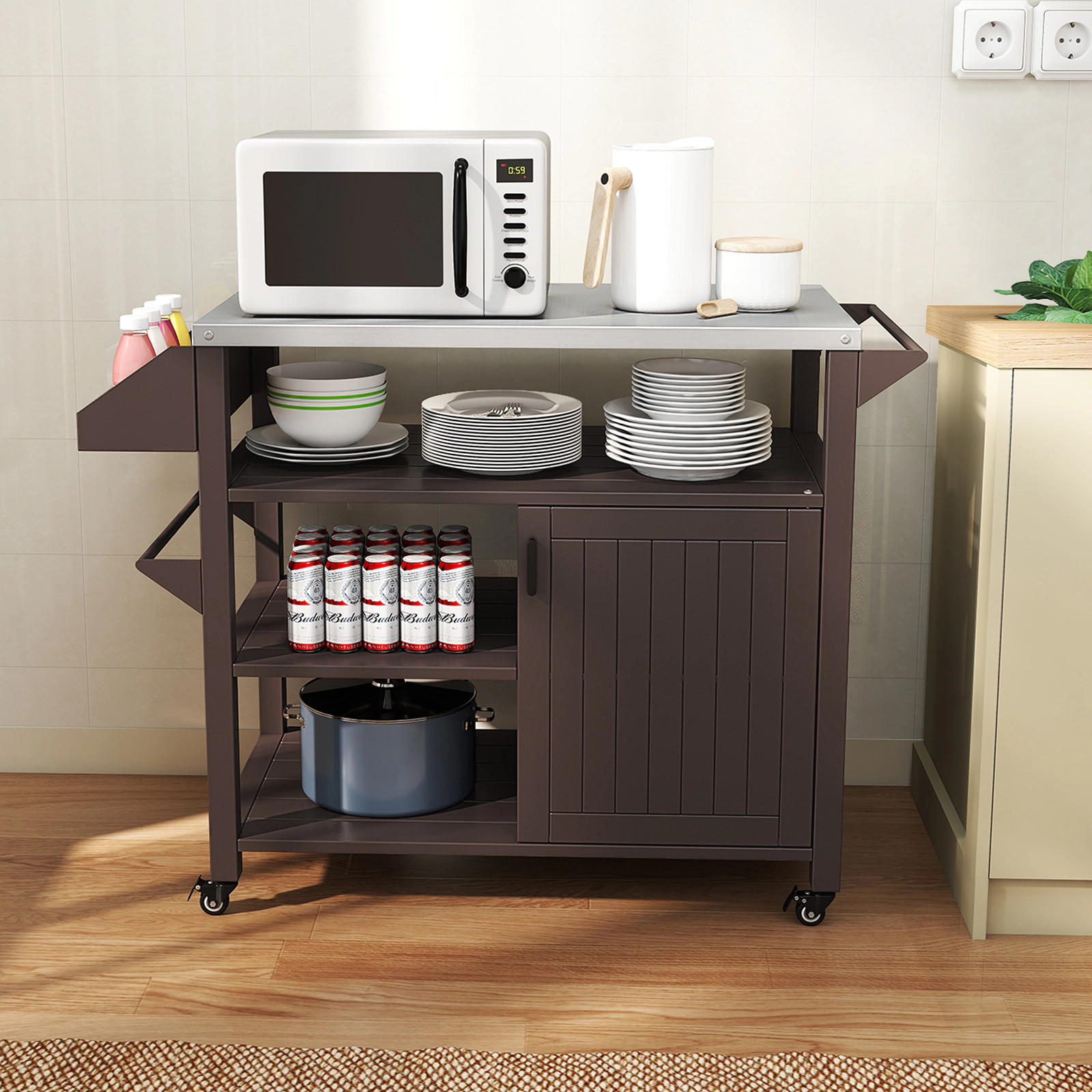SUGIFT Brown Rolling Grill Cart with Storage Cabinet and Shelves 46-in W 20-in D 34-in H 88-lb Countertop Capacity