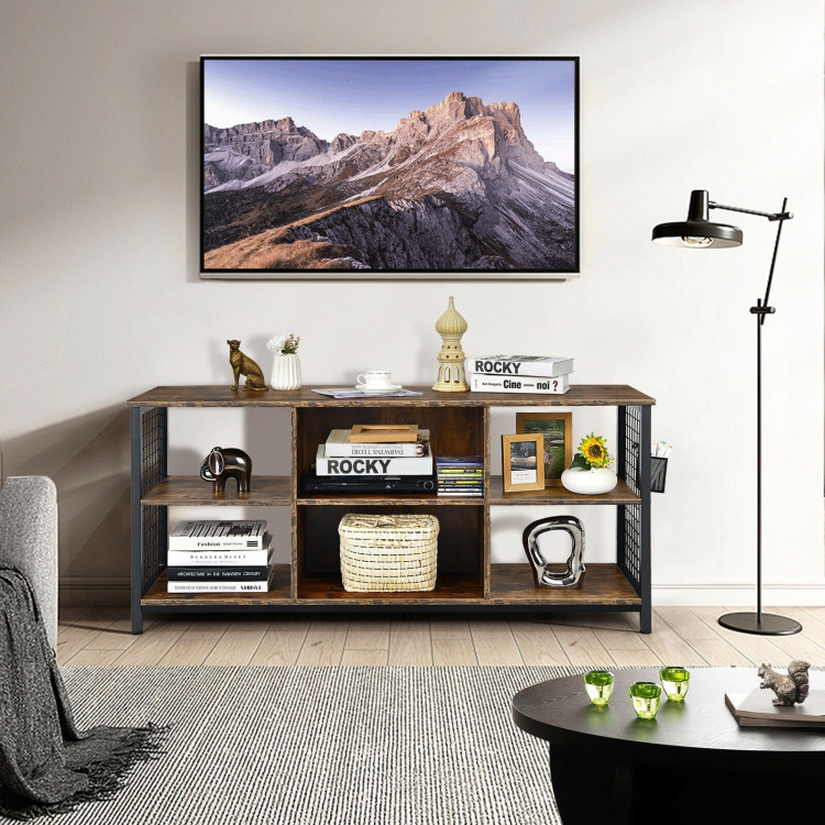 Hivvago Mid-Century Wooden Tv Stand With Storage Basket For Tvs Up To 65 Inch
