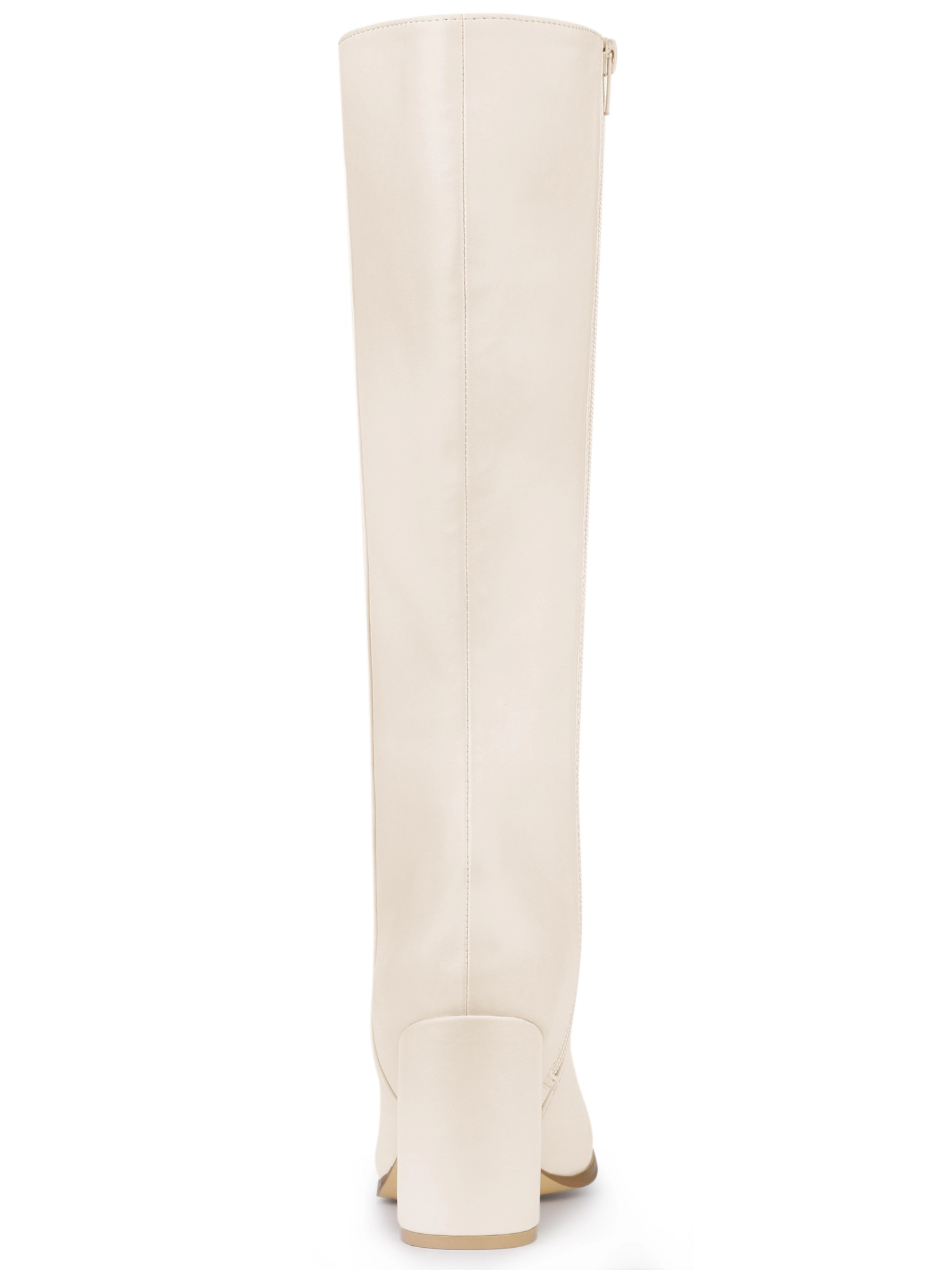 BLISSFUL STEP Women Faux Leather Round Toe Zip Chunky Heels Knee High Boots