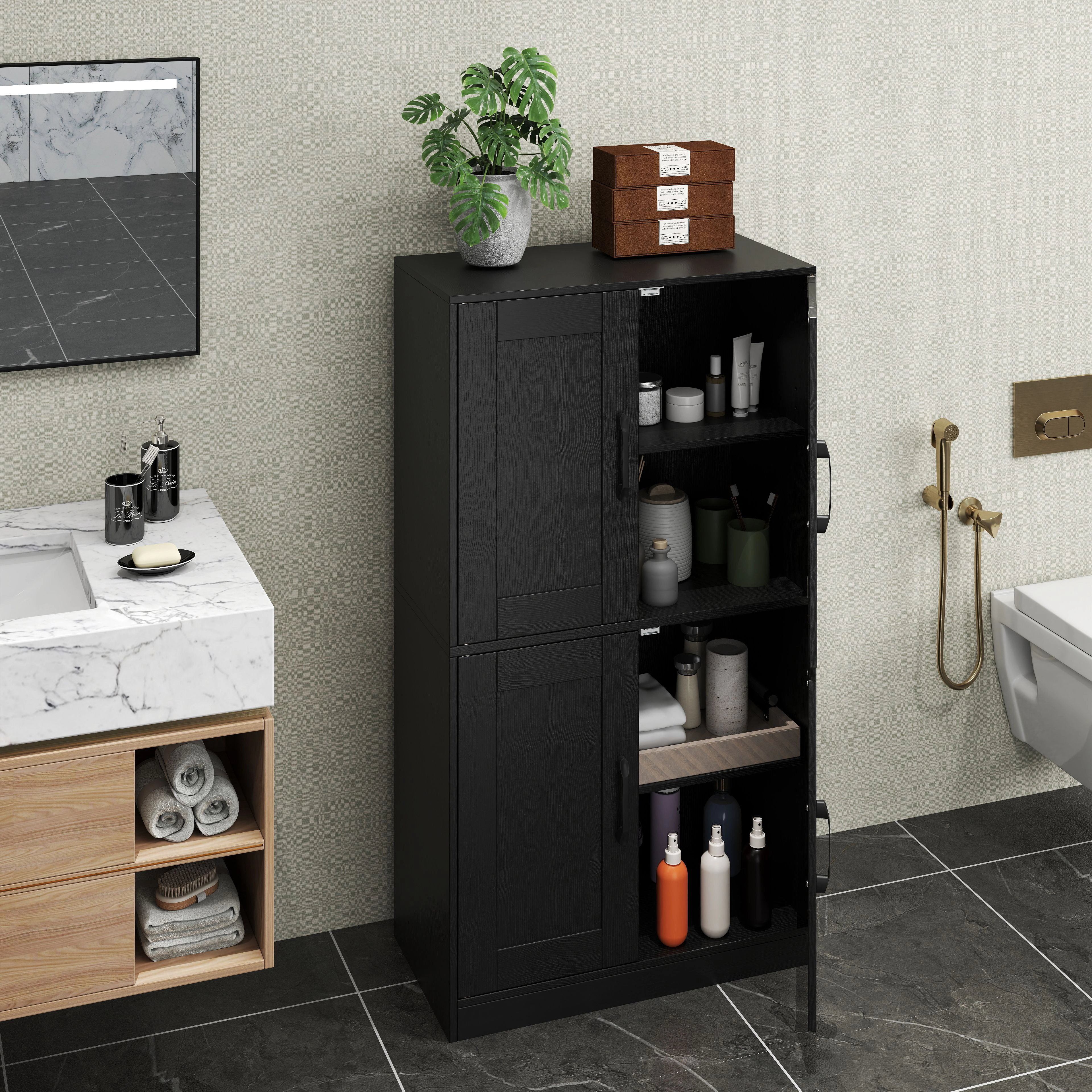 SlickBlue Bathroom Storage Cabinet with Adjustable Shelves & Double Doors