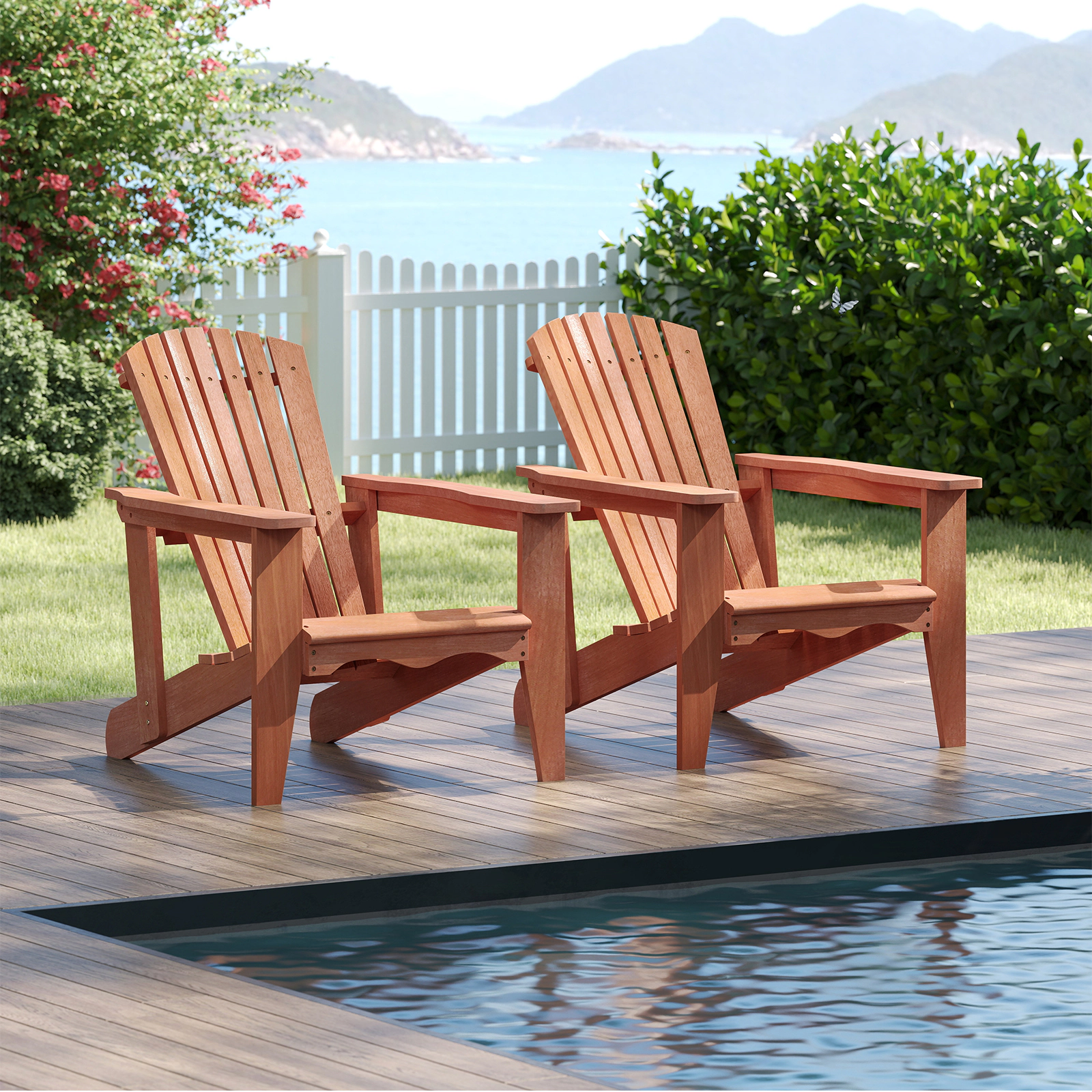 SUGIFT Solid Wood Adirondack Chair, 400-lb Capacity, 107-Degree High Backrest, Natural