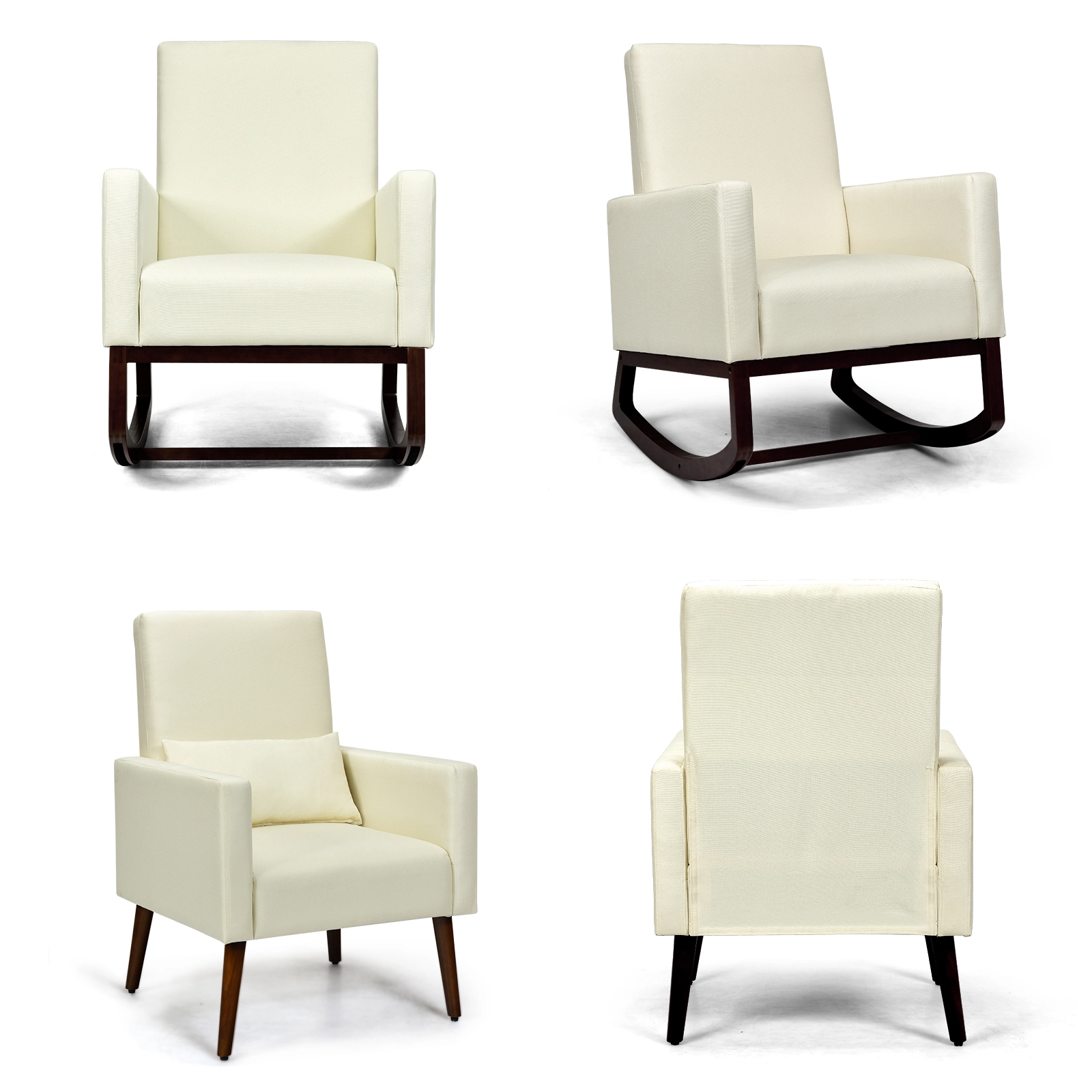 LJG 2-in-1 Fabric Upholstered Rocking Chair with Pillow