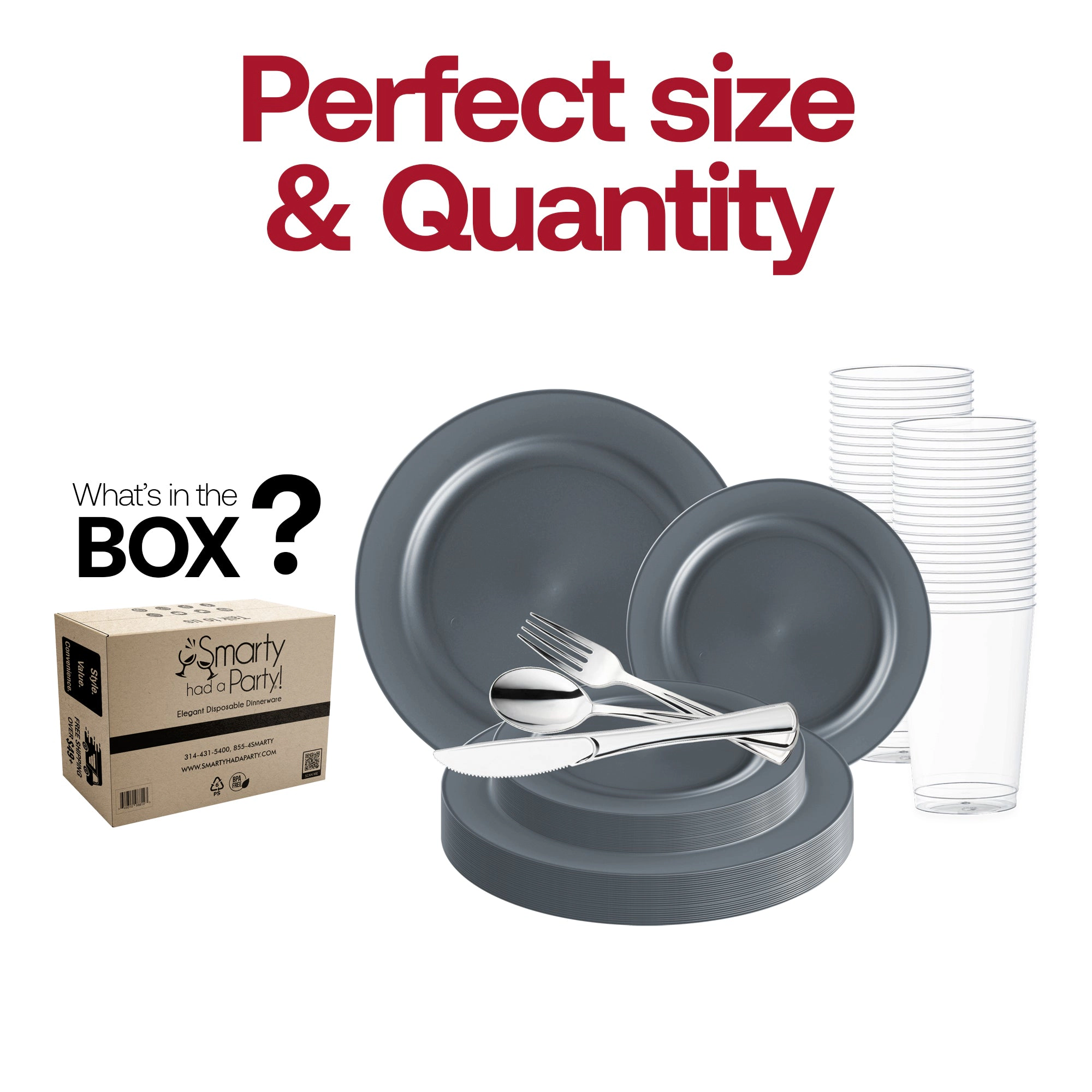 Smarty Had A Party Matte Charcoal Gray Round Disposable Plastic Wedding Value Set
