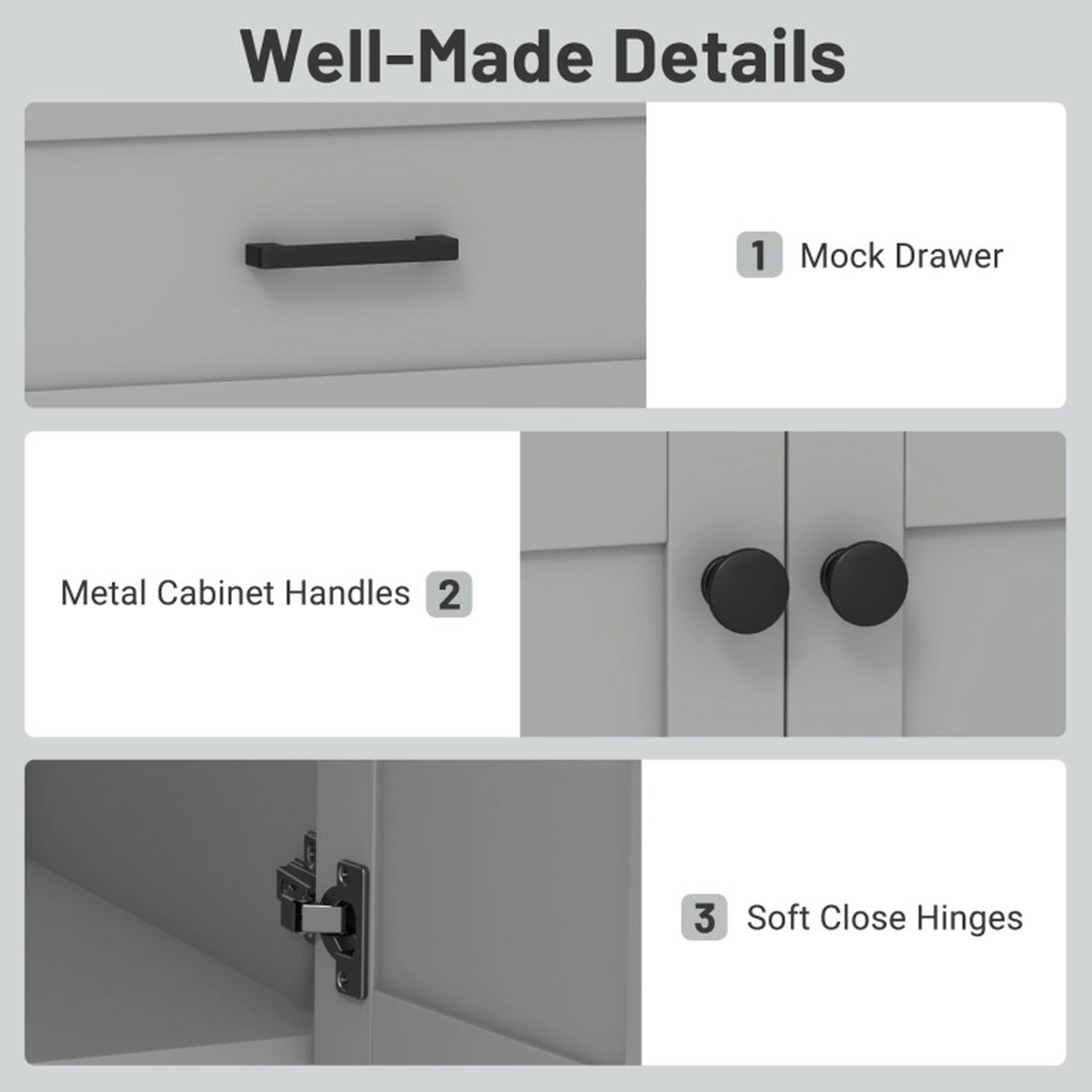 SUGIFT 2-Door Ceramic Basin Anti-Overflow Hole Bathroom Vanity Unit Cabinet 24-in x 18-in x 34-in 250-lb Capacity Gray