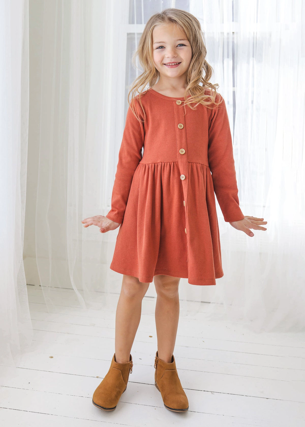 Mabel and Honey Aubrey Thermal Long Sleeve Knit Dress