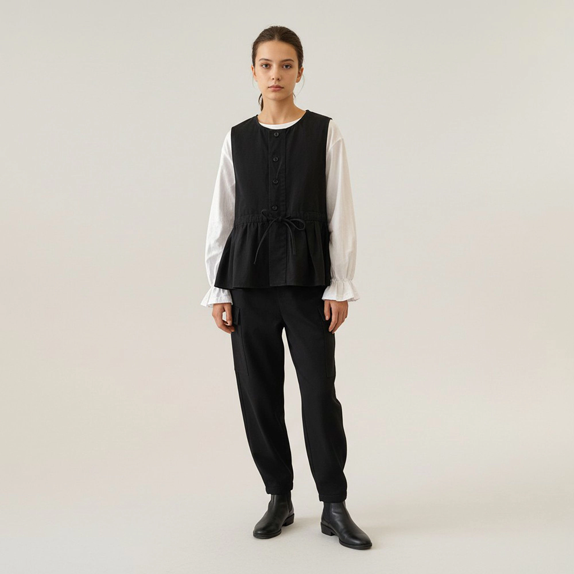 Anna-Kaci Women's Sleeveless Button Front Vest with Adjustable Waist Tie