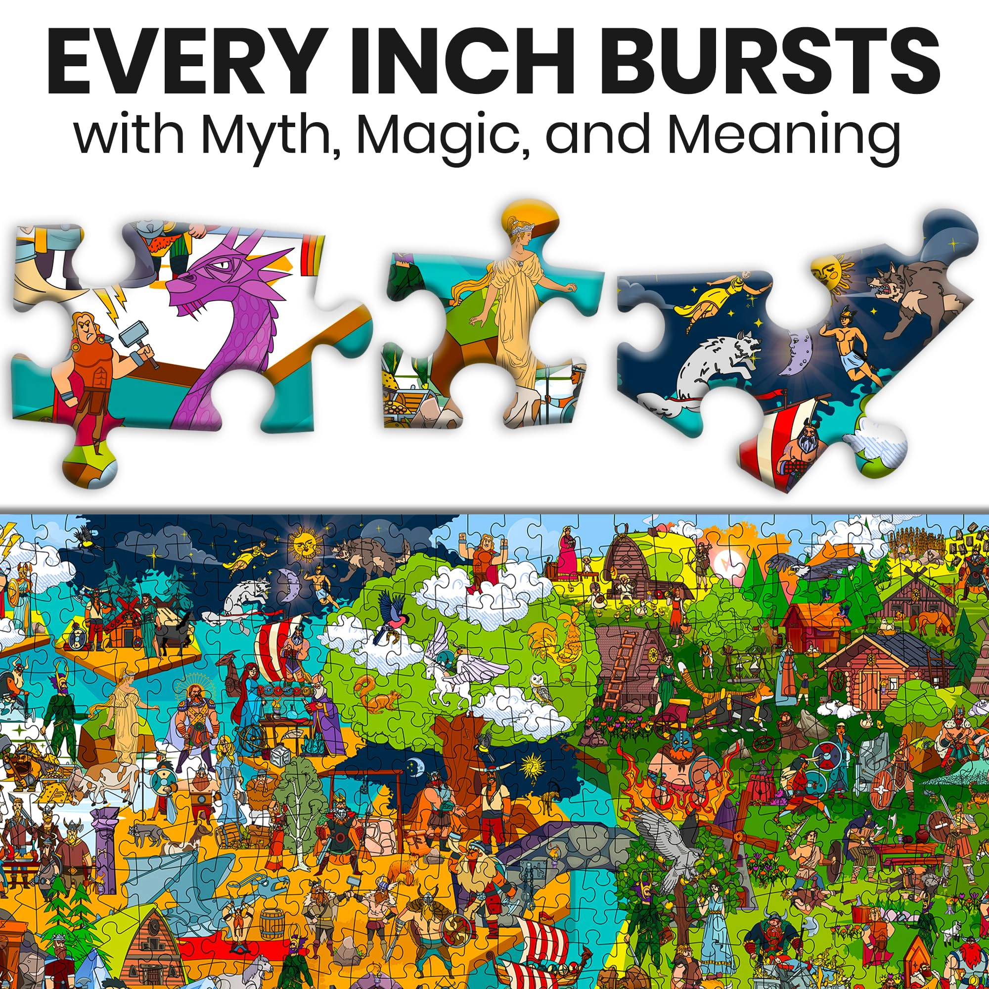 QUOKKA 1000-Piece Jigsaw Puzzle Set for Adults, 3-Pack, Egyptian, Greek & Norse Mythology with Hidden Challenges & Audio Stories