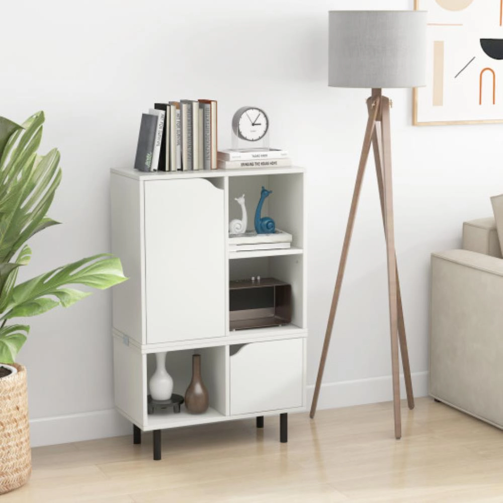 Hivvago Stackable Bookcase with Adjustable Shelf and Cubes-White
