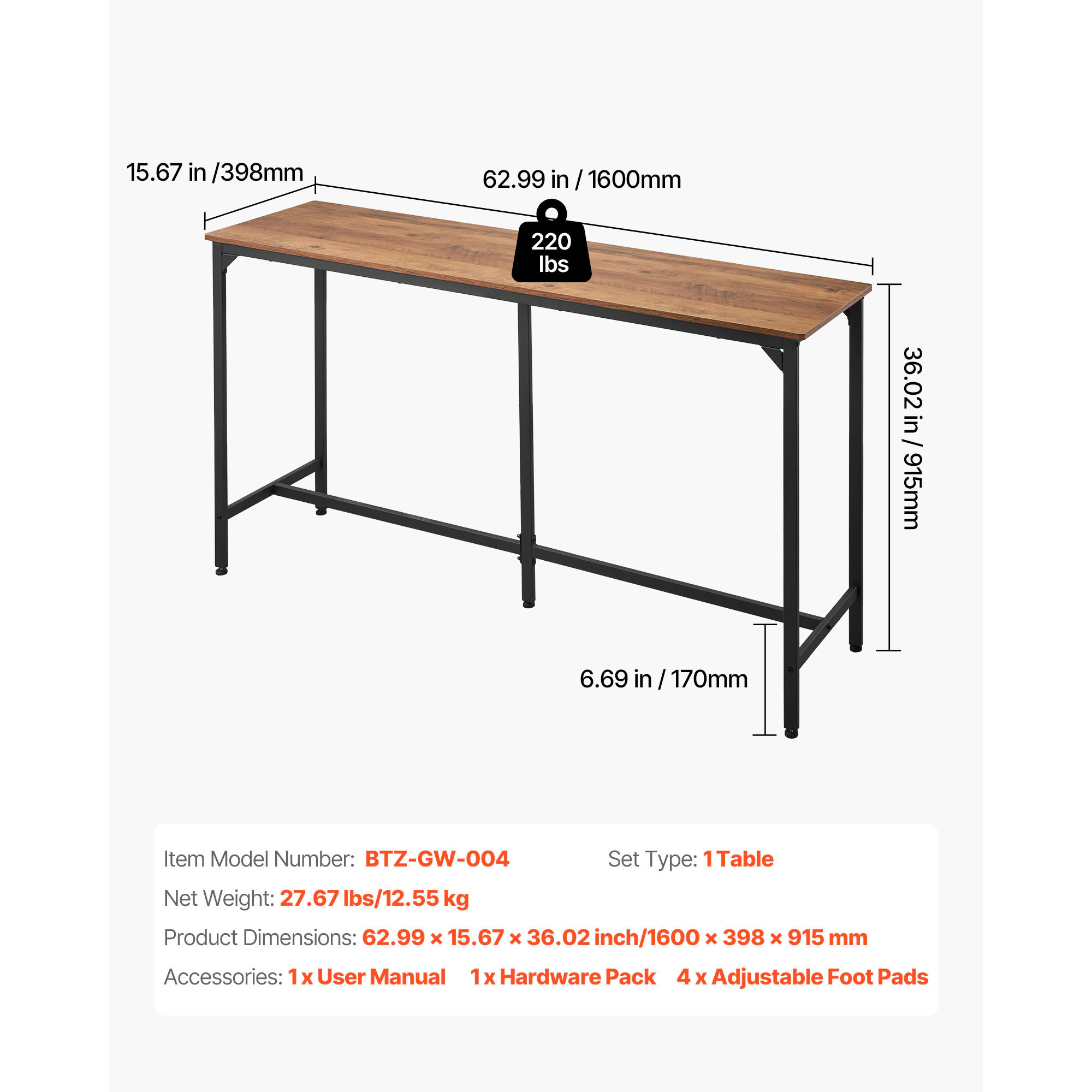 HONGGE Bar Tables with Rounded Edge Design for Living Room Dining Room Kitchen Black