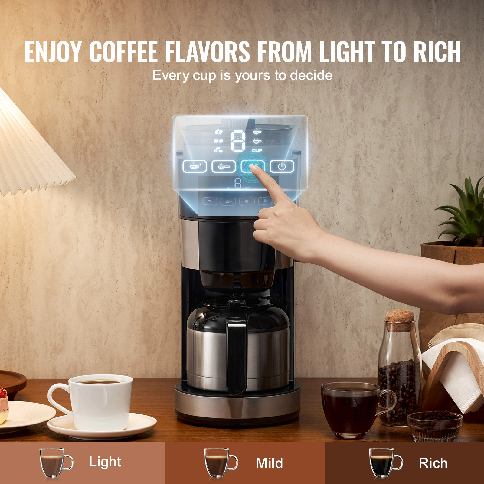 HONGGE Coffee Maker with Grinder, Grind and Brew for Home Office Restaurant
