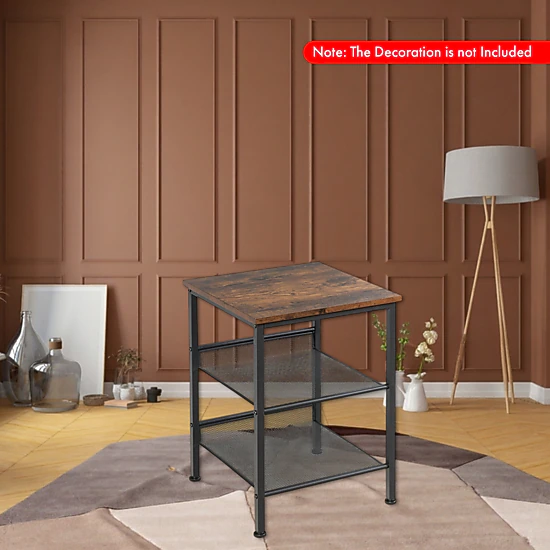 Hivvago 3-Tier Industrial End Table with Mesh Shelves