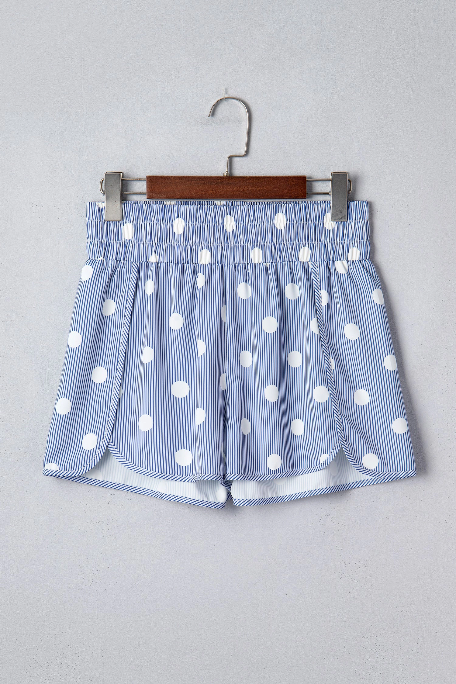 Threaded Pear Womens Hadassah High Waist Polka Dot Casual Shorts - Sky Blue