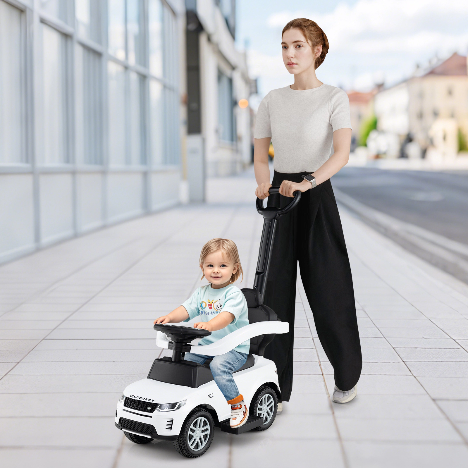 SUGIFT 3-in-1 Push Walking and Sliding Ride-On Car with Handle and Guardrail 55-lb Capacity Ages 18-36 Months White